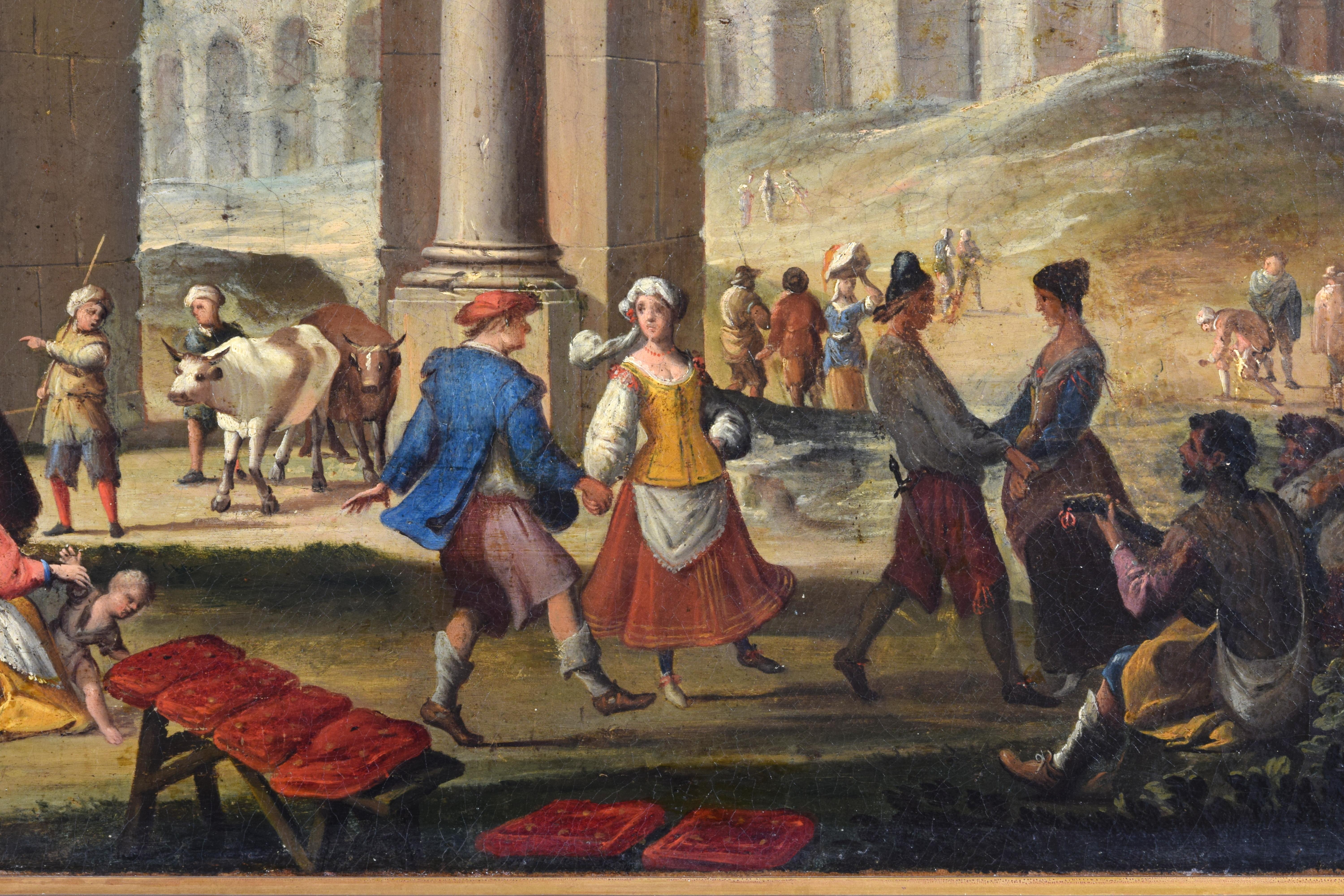 18th Century, Painting Architectural Capriccio, att. to Isaac De Moucheron For Sale 9