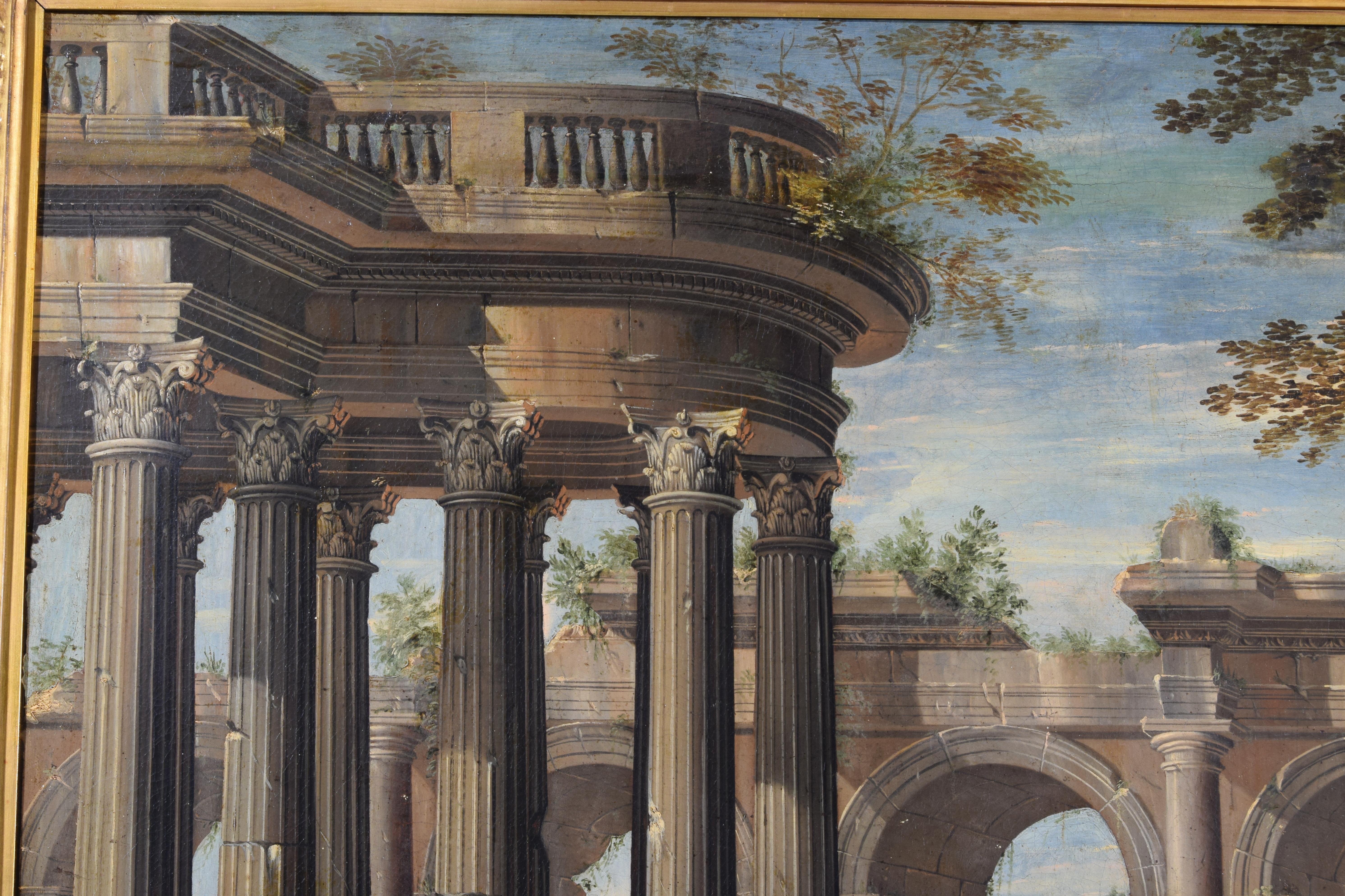 18th Century, Painting Architectural Capriccio, att. to Isaac De Moucheron For Sale 11