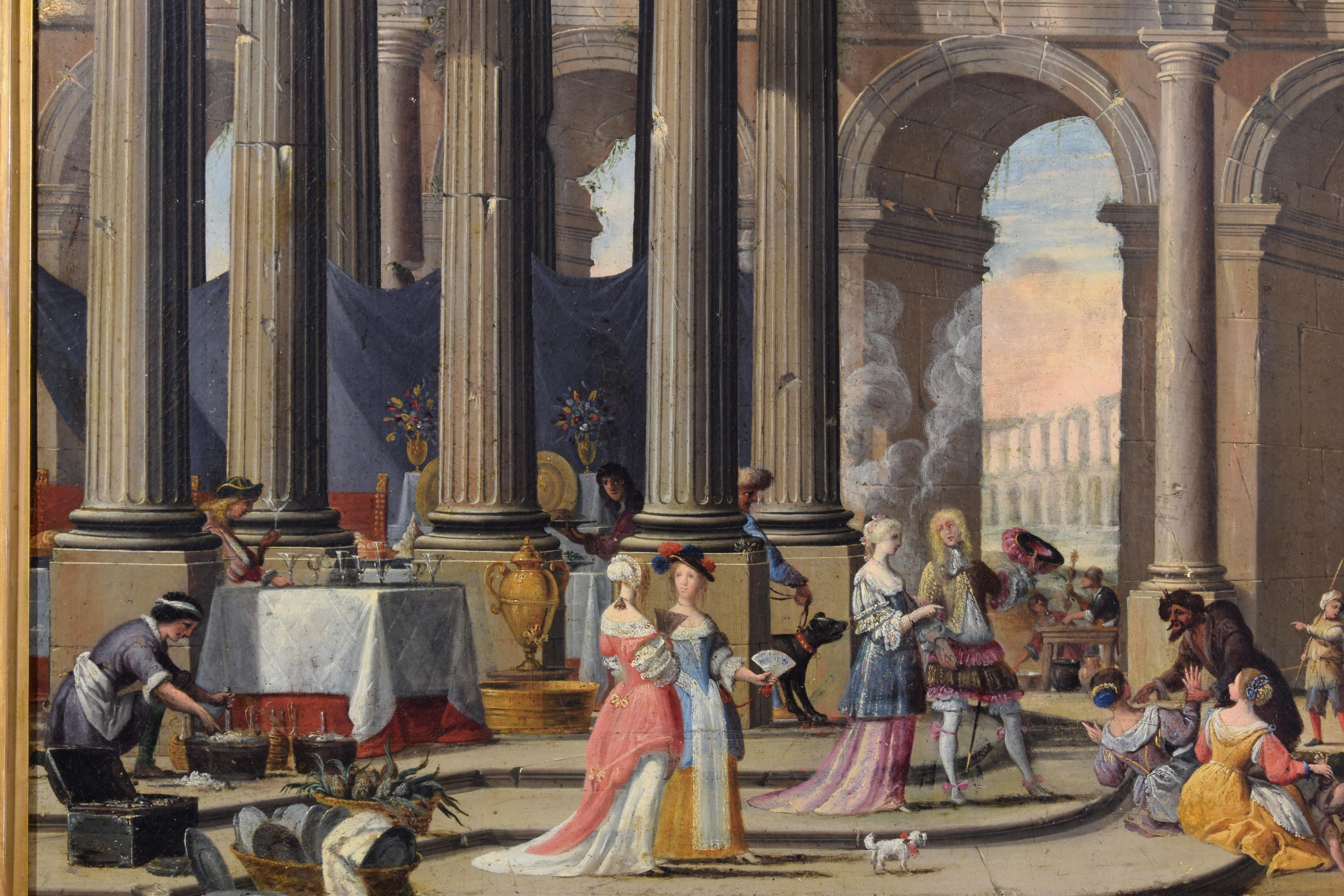 18th Century, Painting Architectural Capriccio, att. to Isaac De Moucheron For Sale 12
