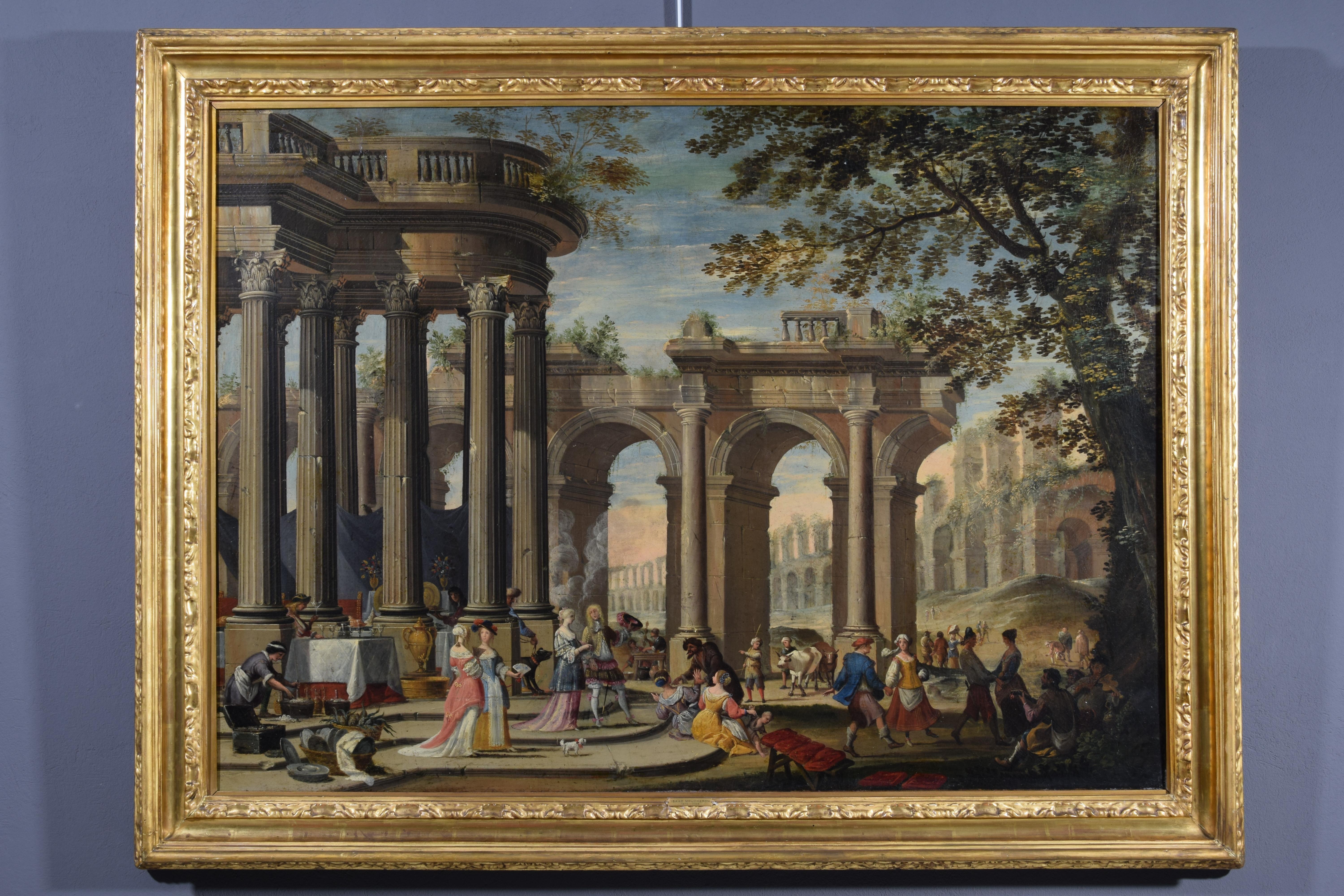 18th Century, Painting Architectural Capriccio, att. to Isaac De Moucheron For Sale 13