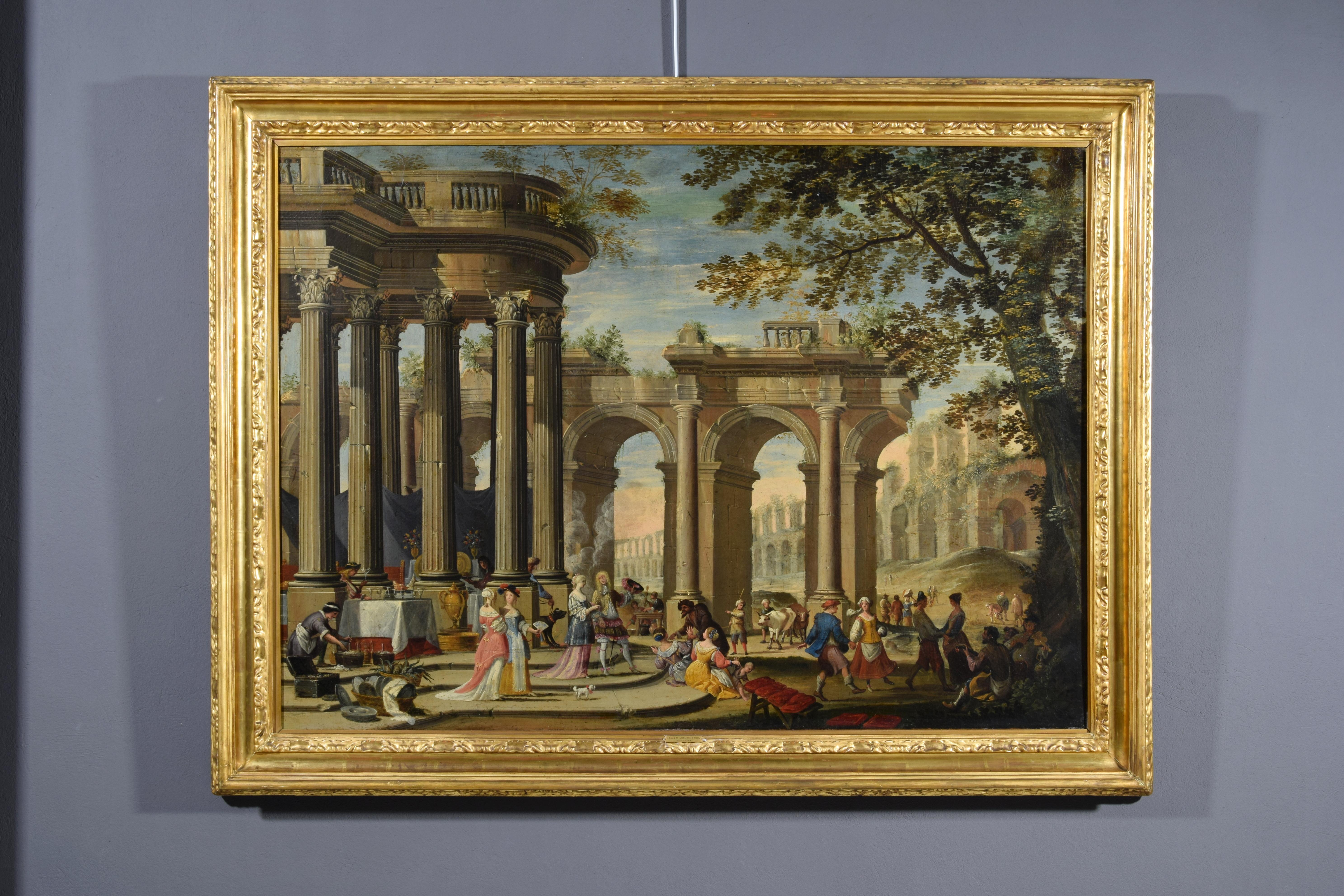 Dutch 18th Century, Painting Architectural Capriccio, att. to Isaac De Moucheron For Sale