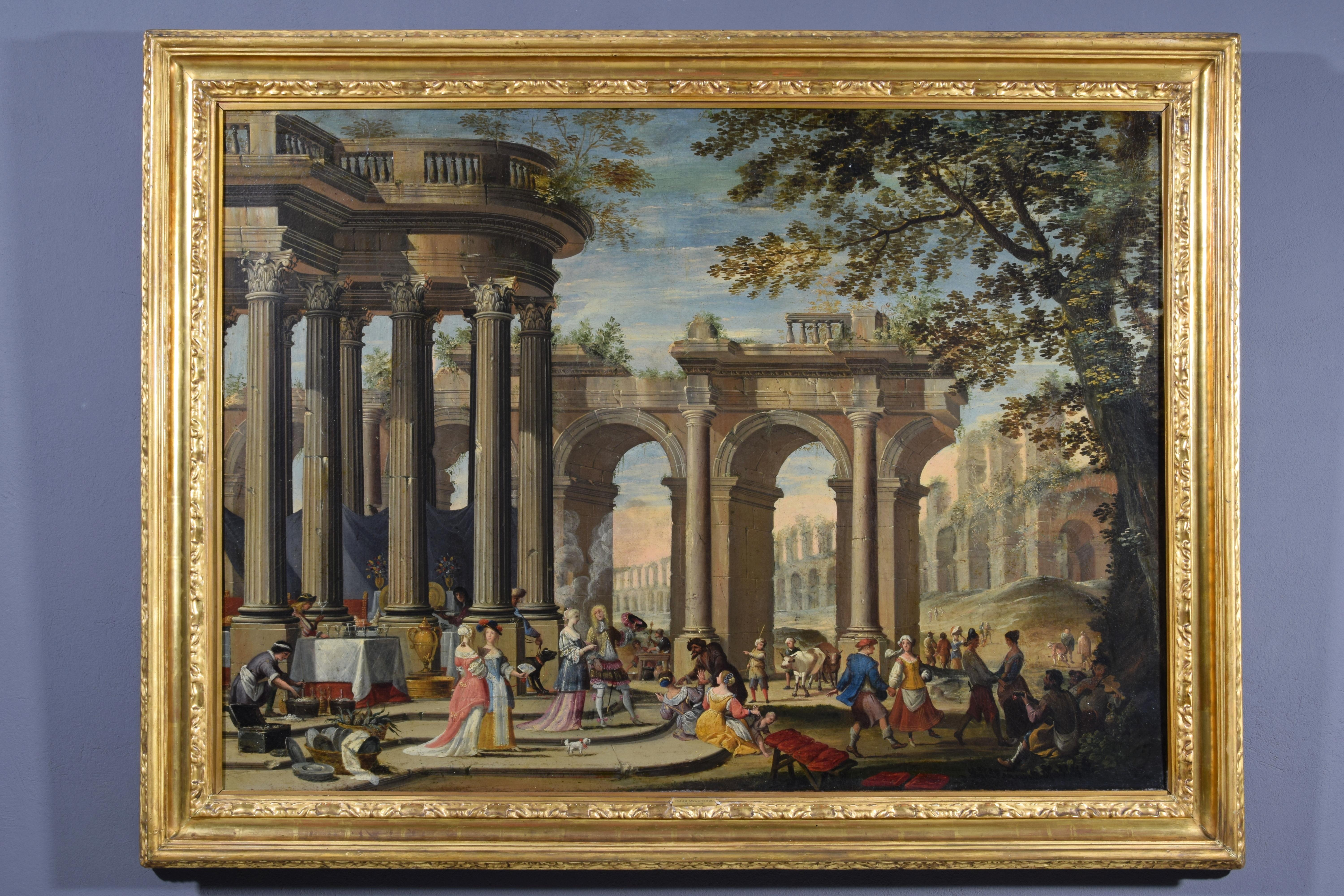 18th Century and Earlier 18th Century, Painting Architectural Capriccio, att. to Isaac De Moucheron For Sale