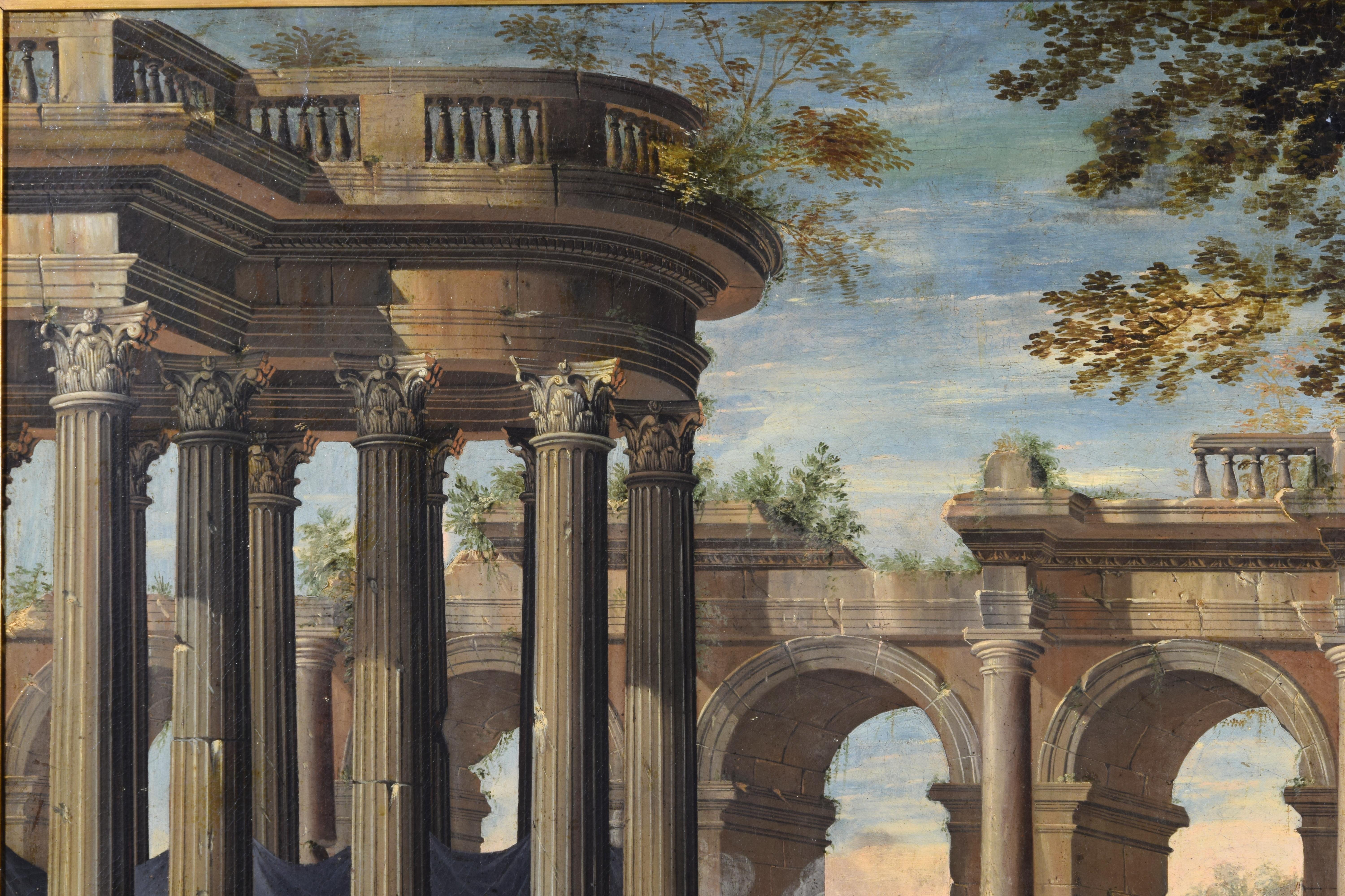 Canvas 18th Century, Painting Architectural Capriccio, att. to Isaac De Moucheron For Sale