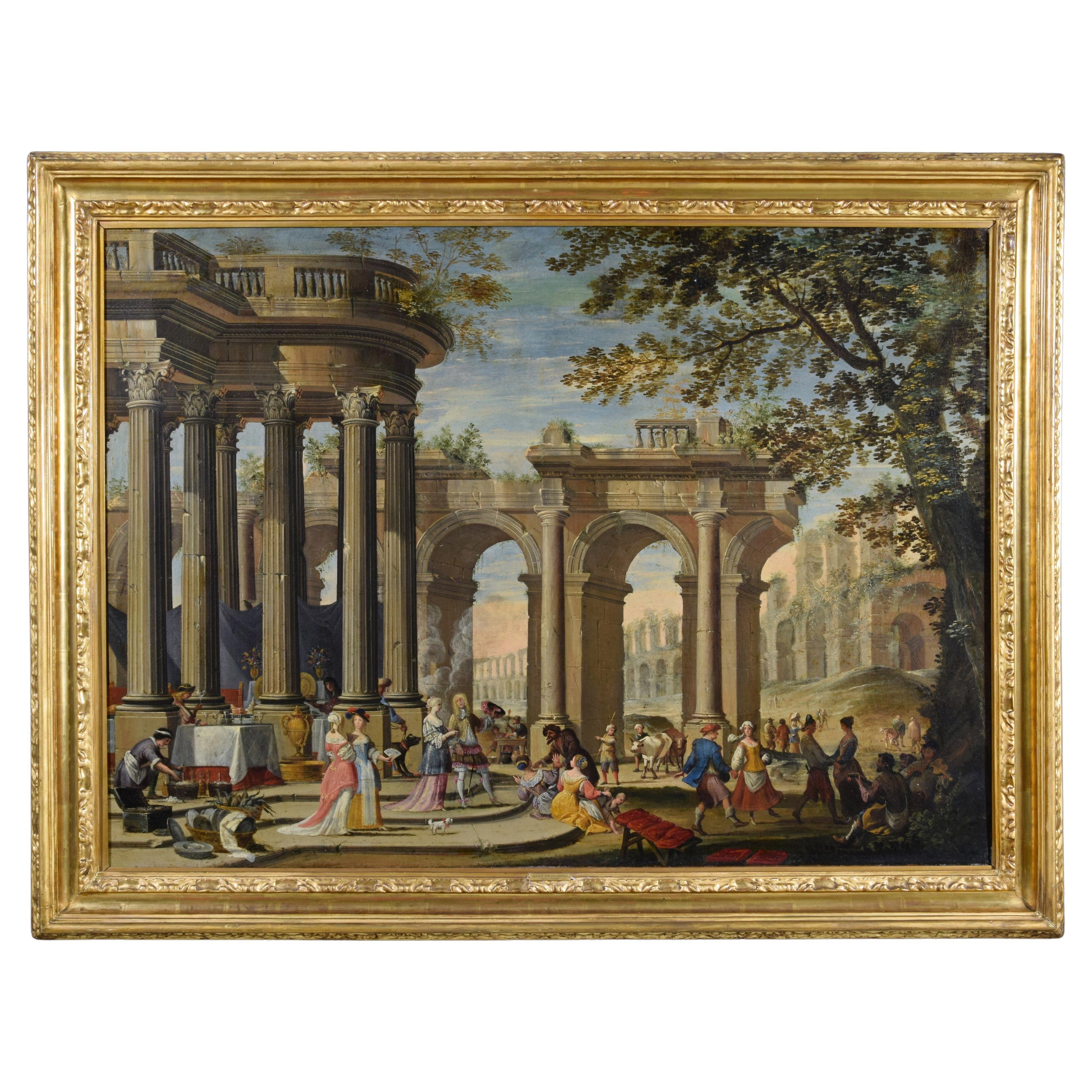18th Century, Painting Architectural Capriccio, att. to Isaac De Moucheron For Sale