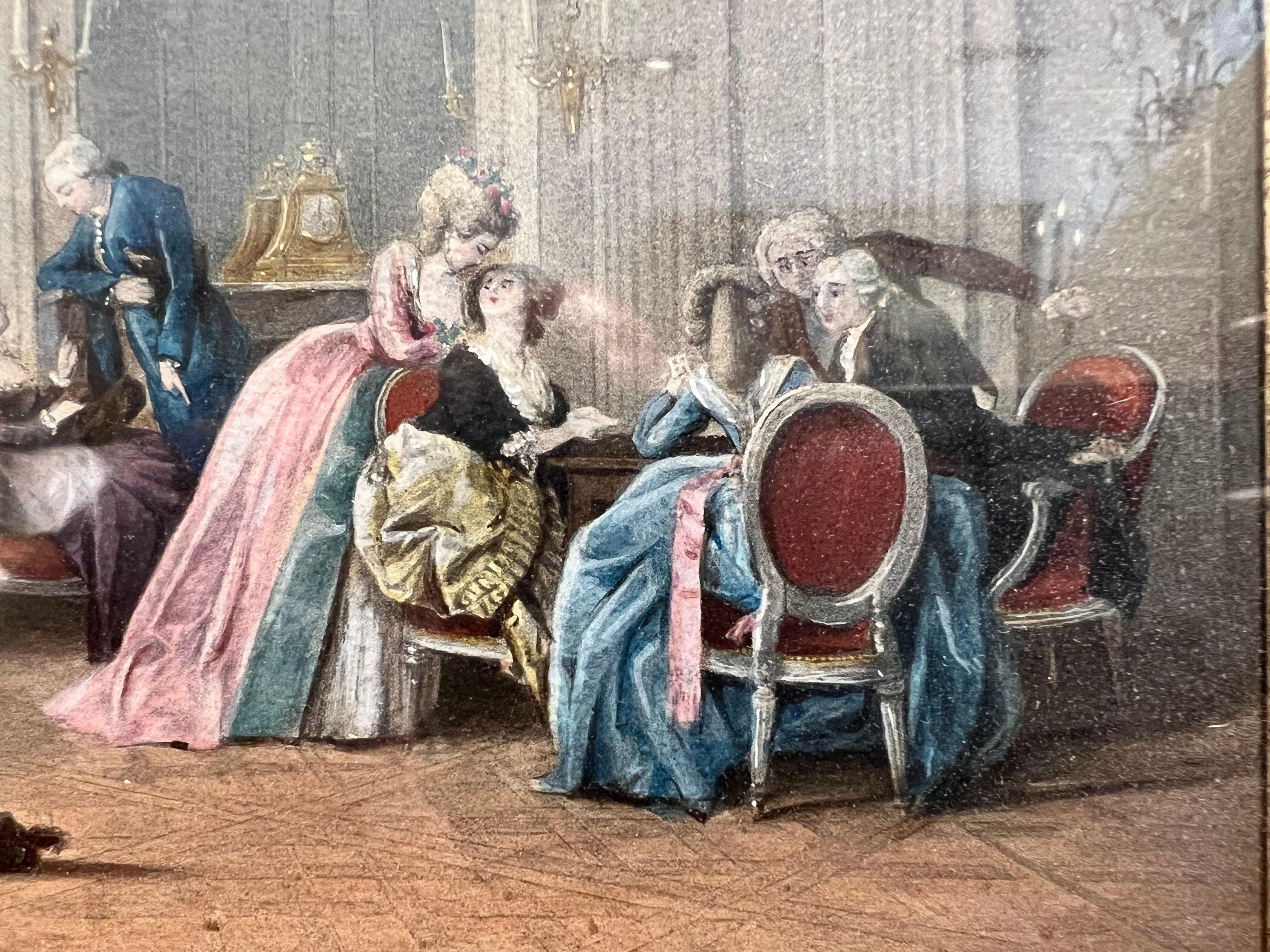Hand-Painted 18th Century Painting Depicting Courtly Life