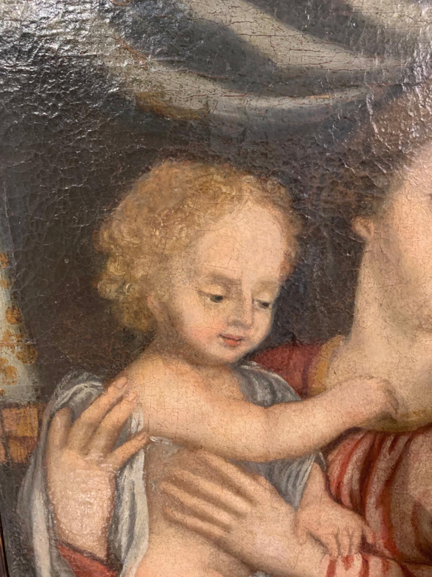 Italian 18th CENTURY PAINTING MADONNA WITH CHILD AND SAINT JOHN  For Sale