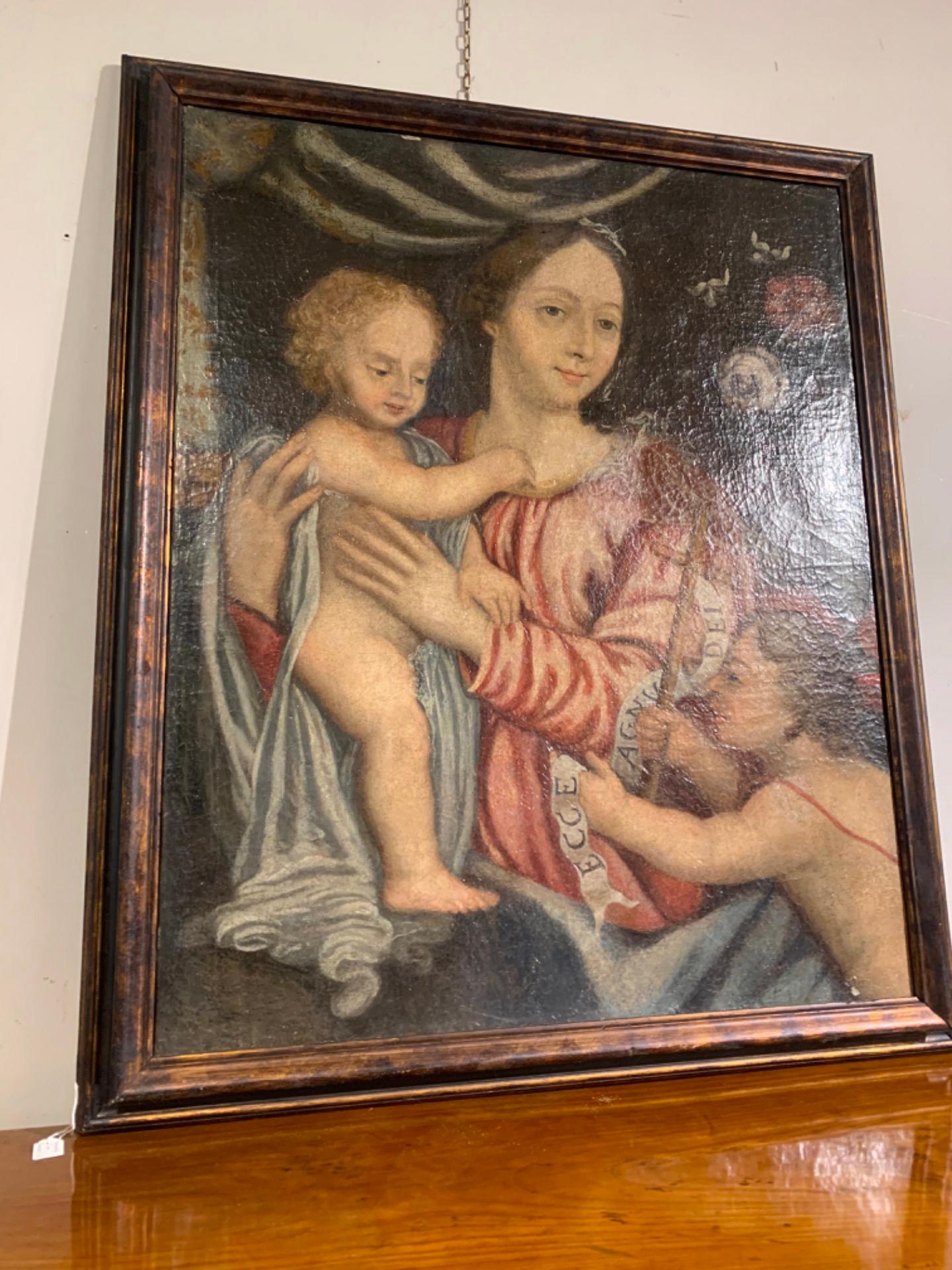 18th Century 18th CENTURY PAINTING MADONNA WITH CHILD AND SAINT JOHN  For Sale