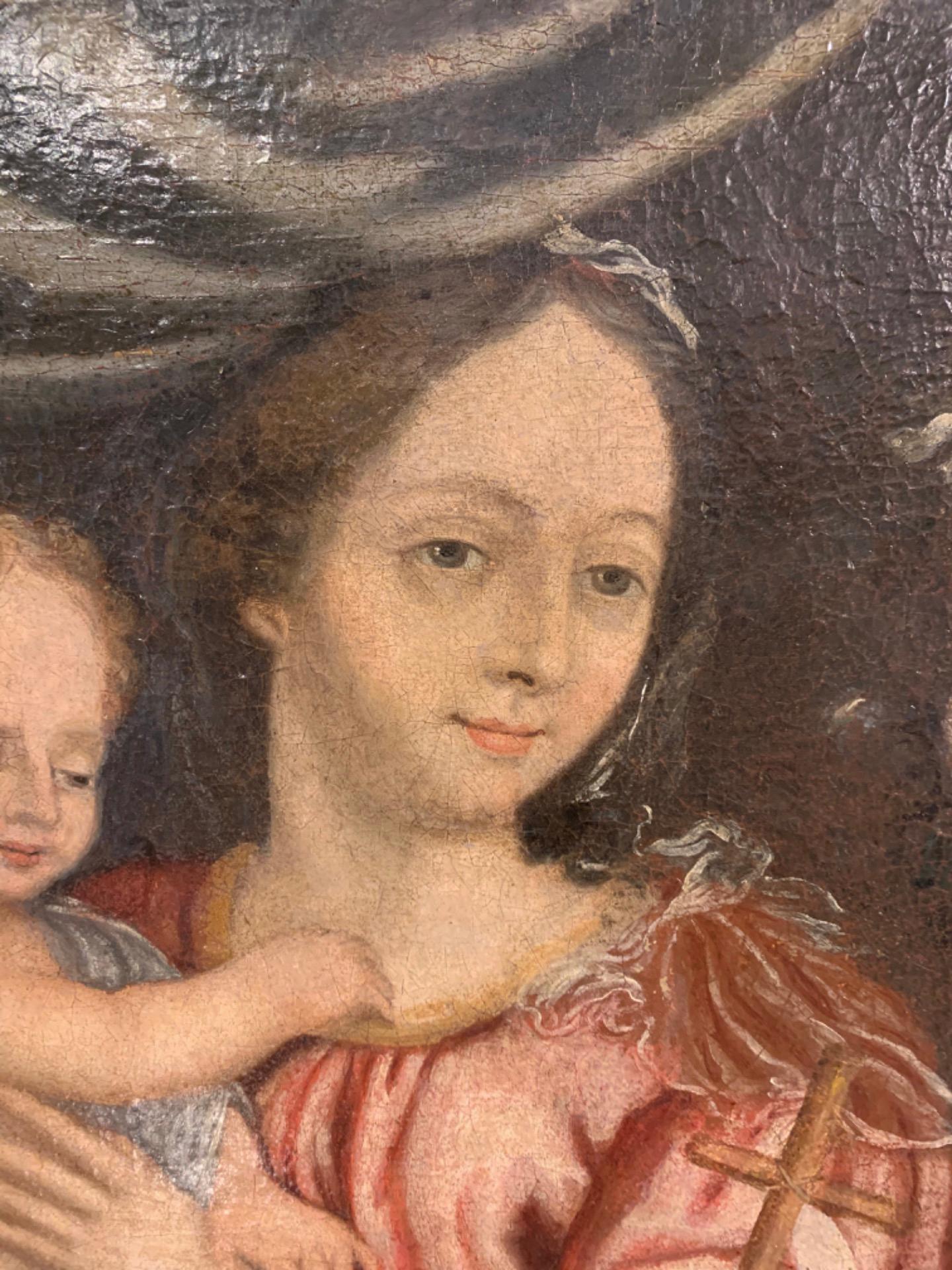 18th CENTURY PAINTING MADONNA WITH CHILD AND SAINT JOHN  For Sale 1