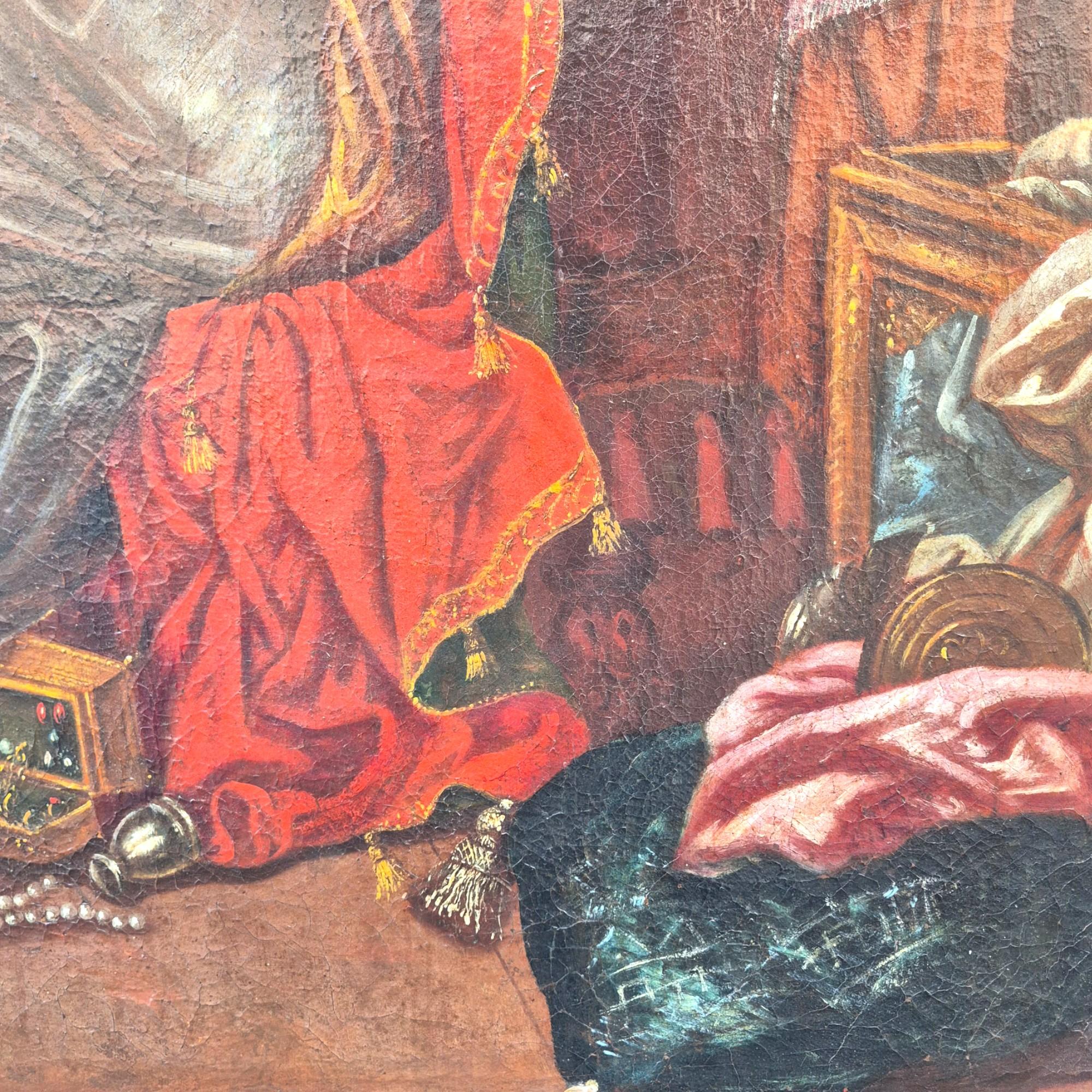 Gemälde von Maria Magdalena, die den Eitelkeiten der Welt entsagt, aus dem 18. (Geölt) im Angebot