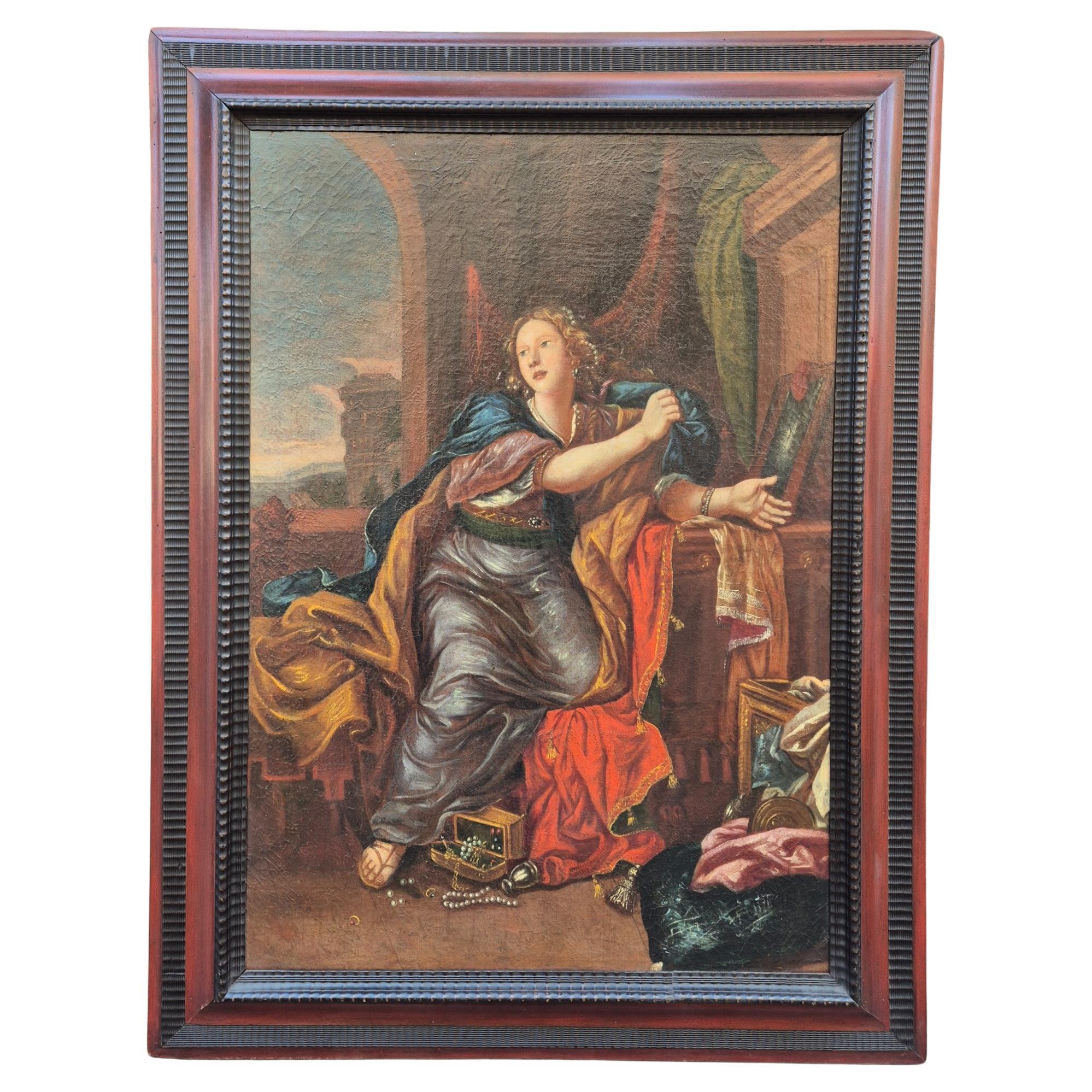 Peinture du XVIIIe siècle représentant Marie-Madeleine renonçant aux vanités du monde