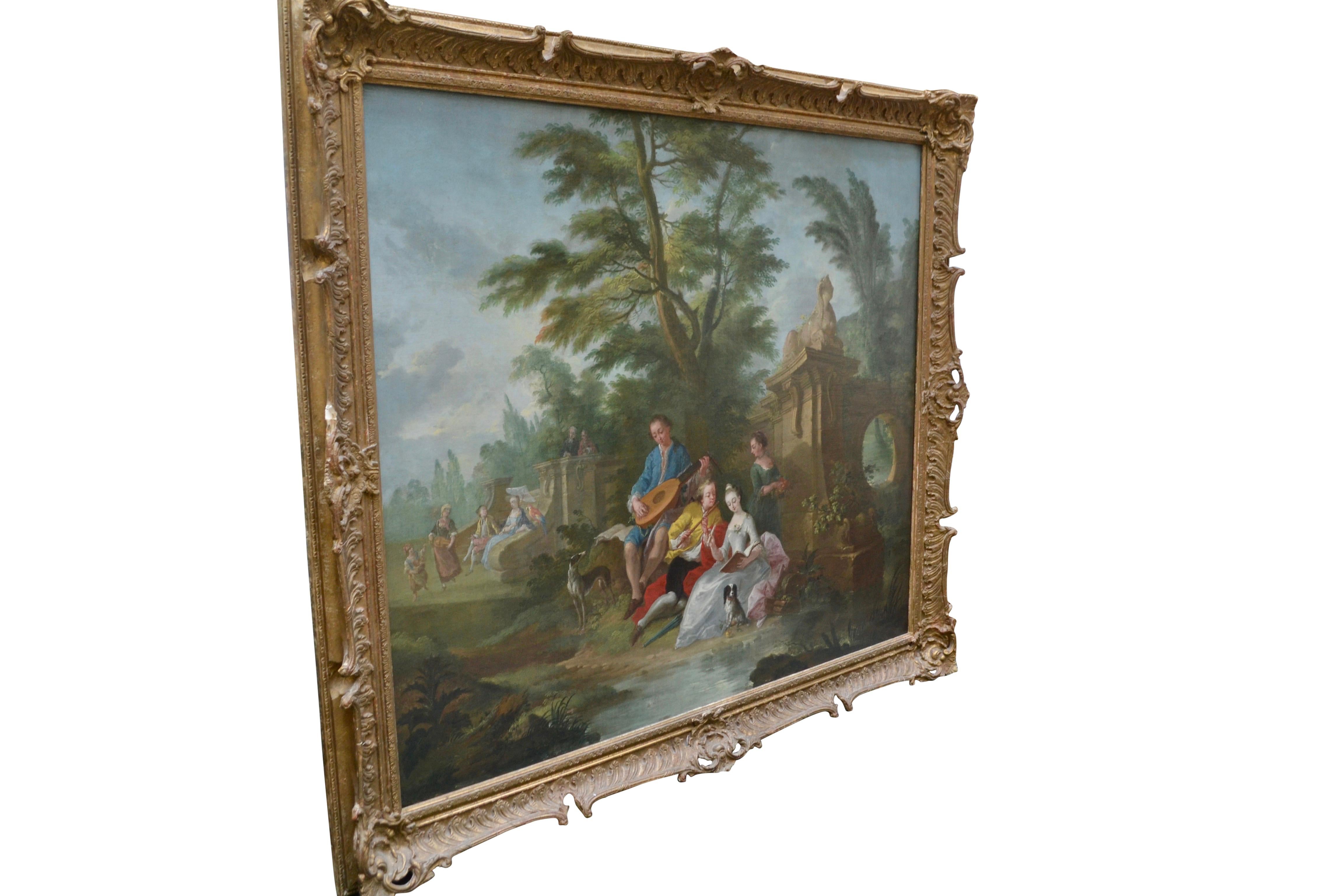 Gemälde aus dem 18. Jahrhundert mit Figuren in einer Landschaft, die Pater zugeschrieben wird (Louis XV.) im Angebot
