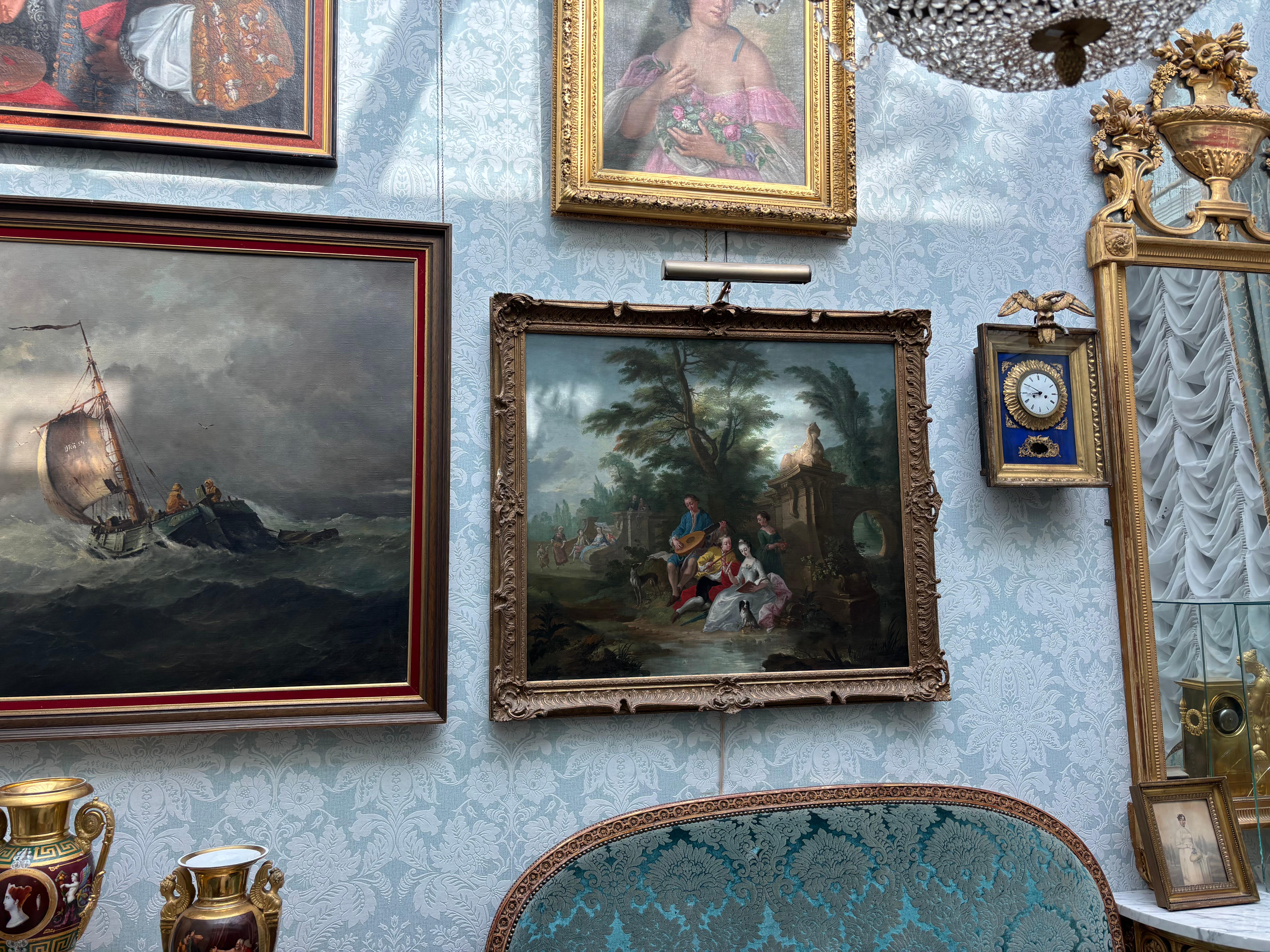 Louis XV 18th Century Painting Showing Figures in a Landscape Attributed to Pater For Sale