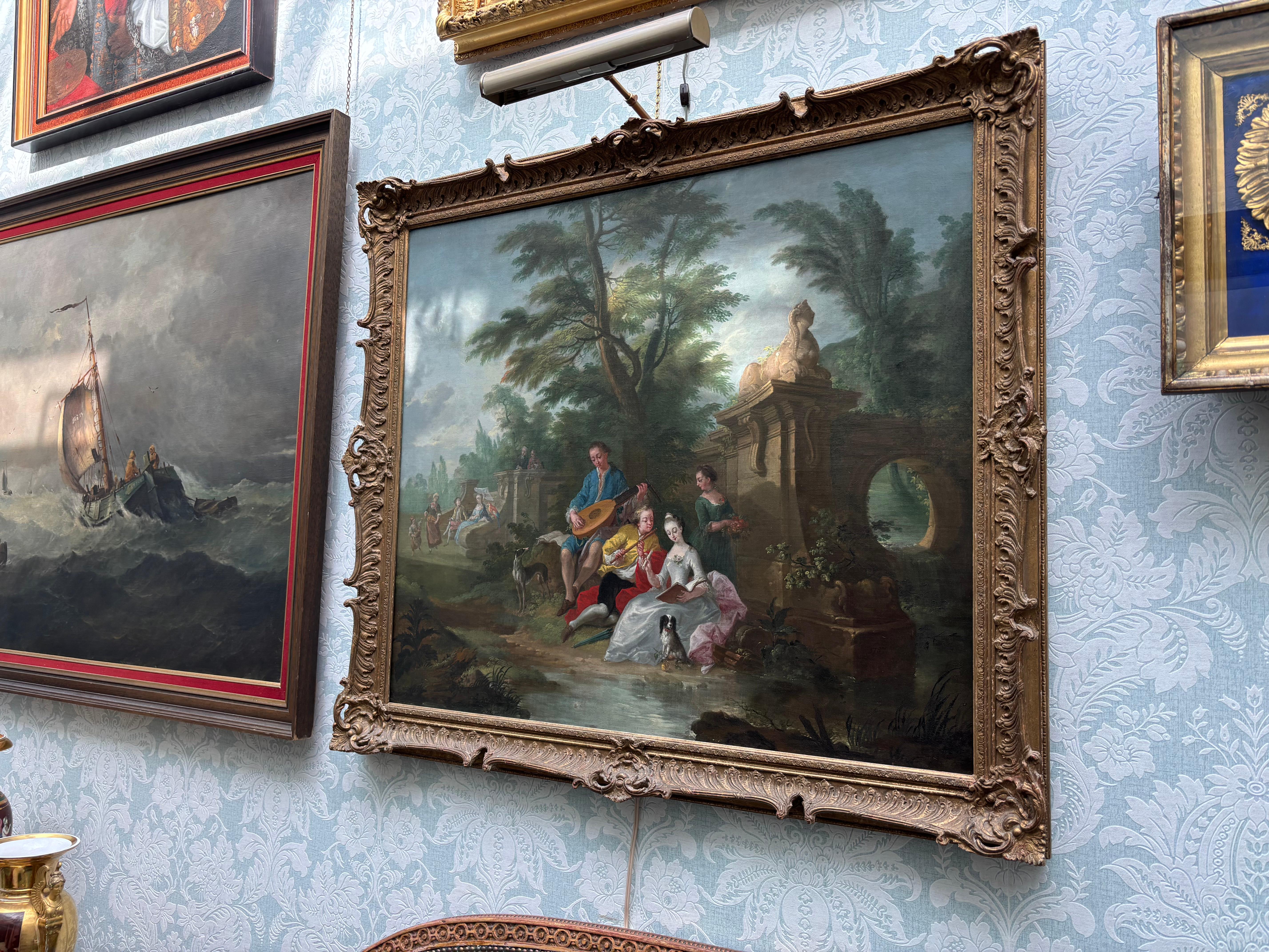Painted 18th Century Painting Showing Figures in a Landscape Attributed to Pater For Sale