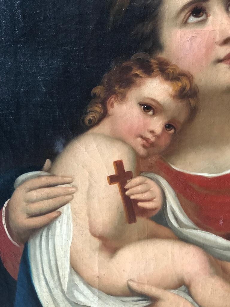 Oiled 18th Century Painting with Painting Depicting The Madonna and Child