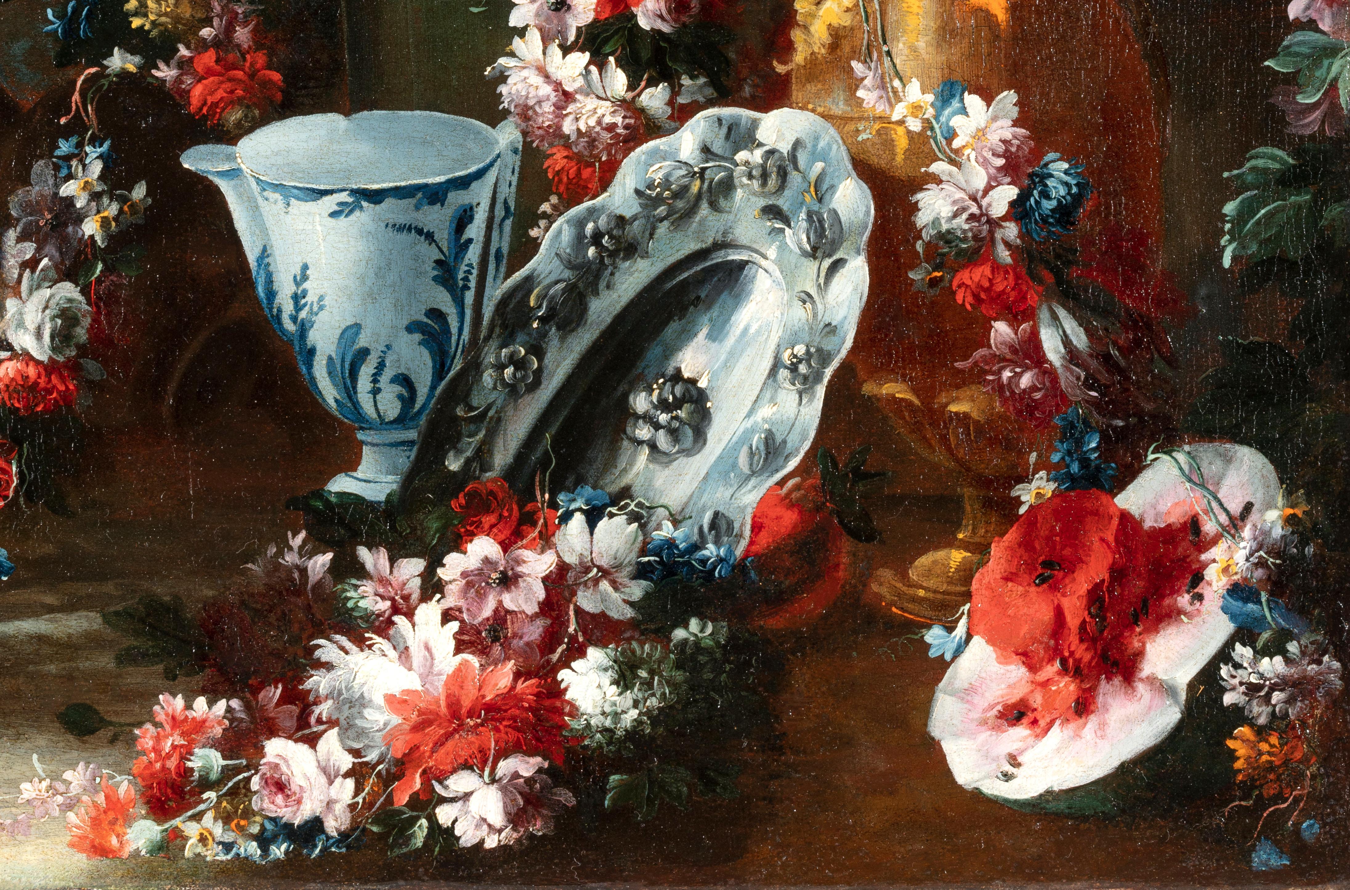 18th Century and Earlier 18th Century, Painting with Still Life Attributed to Francesco Lavagna
