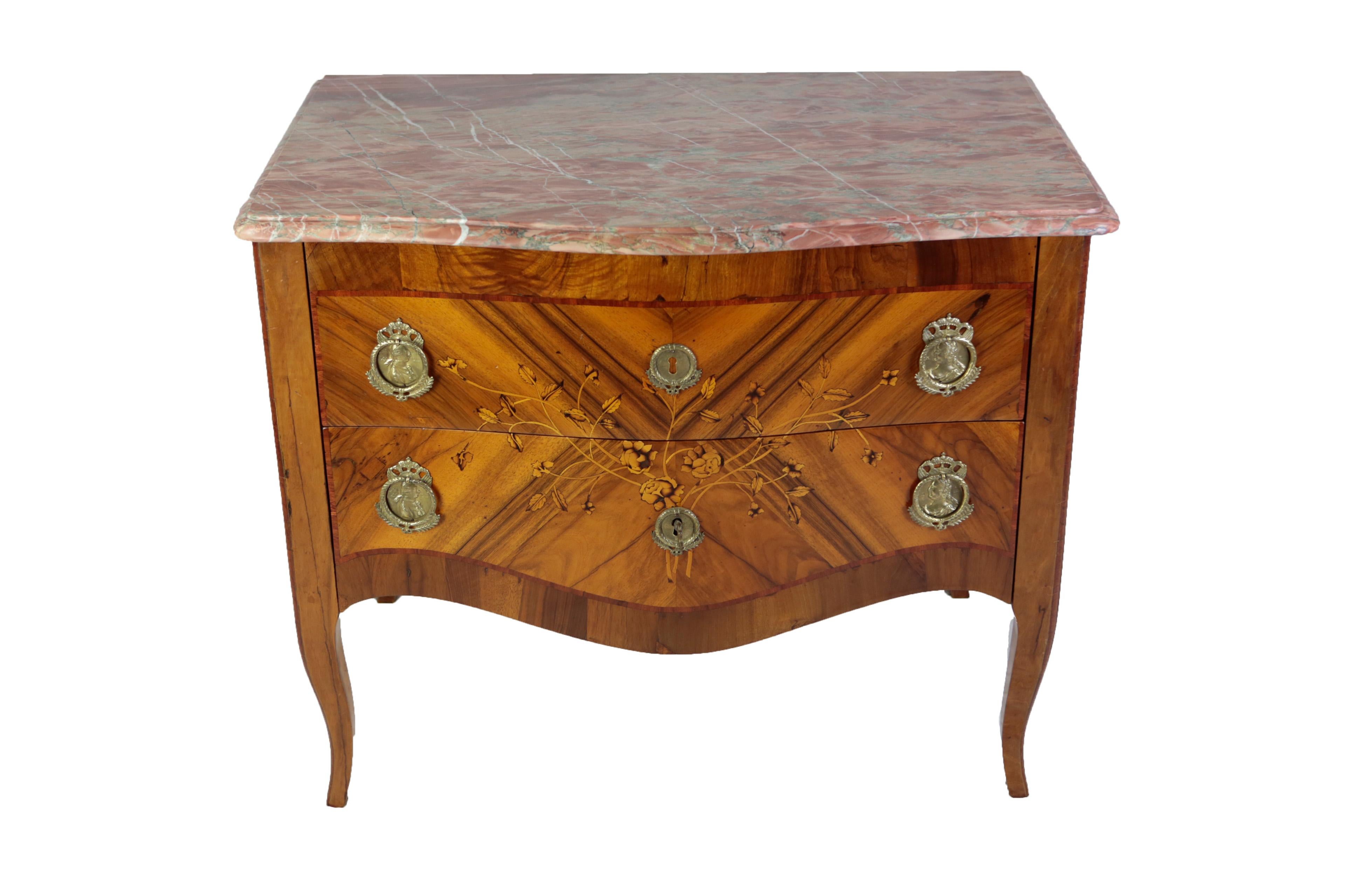 Austrian 18th Century Pair Chest of Drawers, Austria, circa 1760-1790, Marble Top Nutwood For Sale