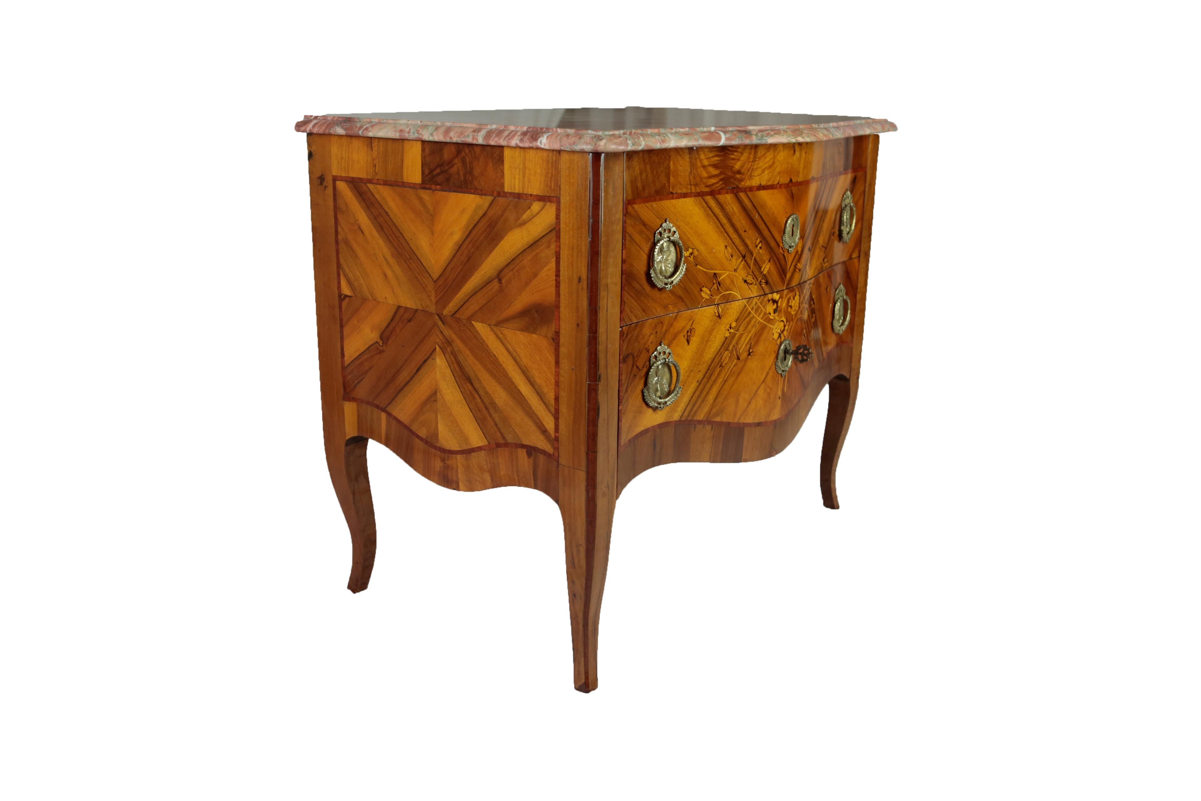 18th Century Pair Chest of Drawers, Austria, circa 1760-1790, Marble Top Nutwood For Sale 1