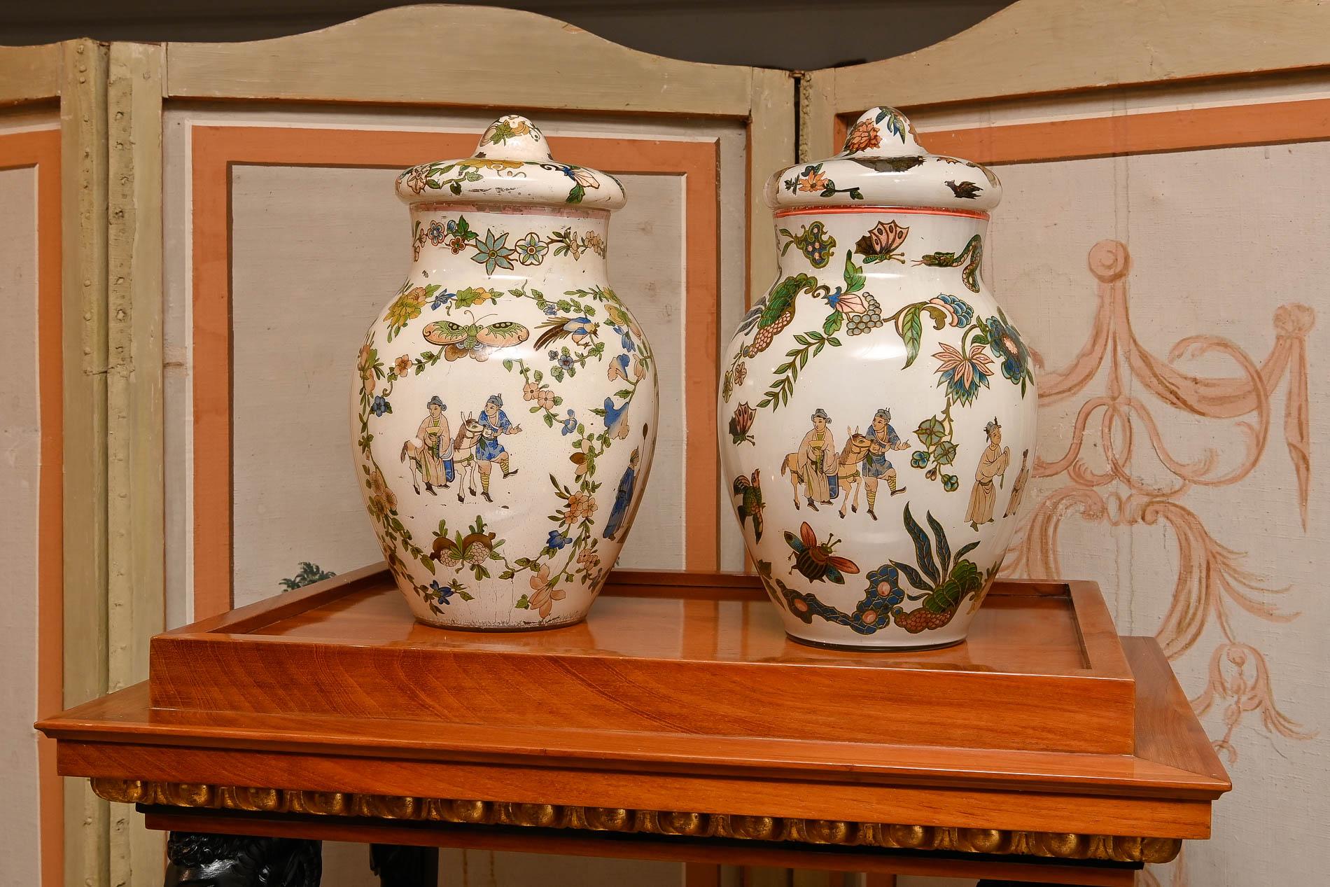 18th Century Pair Decalcomania Glass Vases Piemonte Italy Arte Povera 6