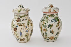 Paire de vases en verre Decalcomania du 18ème siècle de Piemonte, Italie, Arte Povera