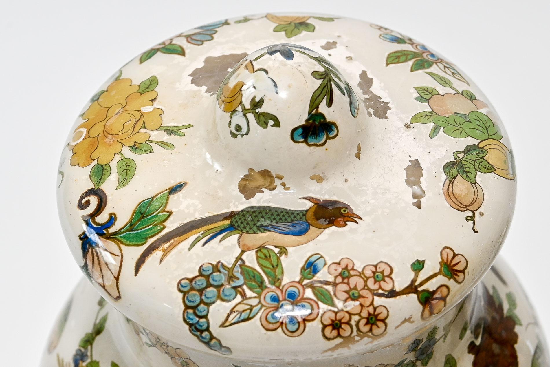 18th Century Pair Decalcomania Glass Vases Piemonte Italy Arte Povera 2