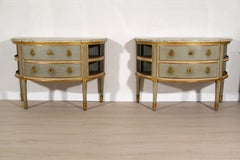 18th Century, Pair Demi-Lune Neoclassical Italian Lacquered Wood Chest ofDrawers
