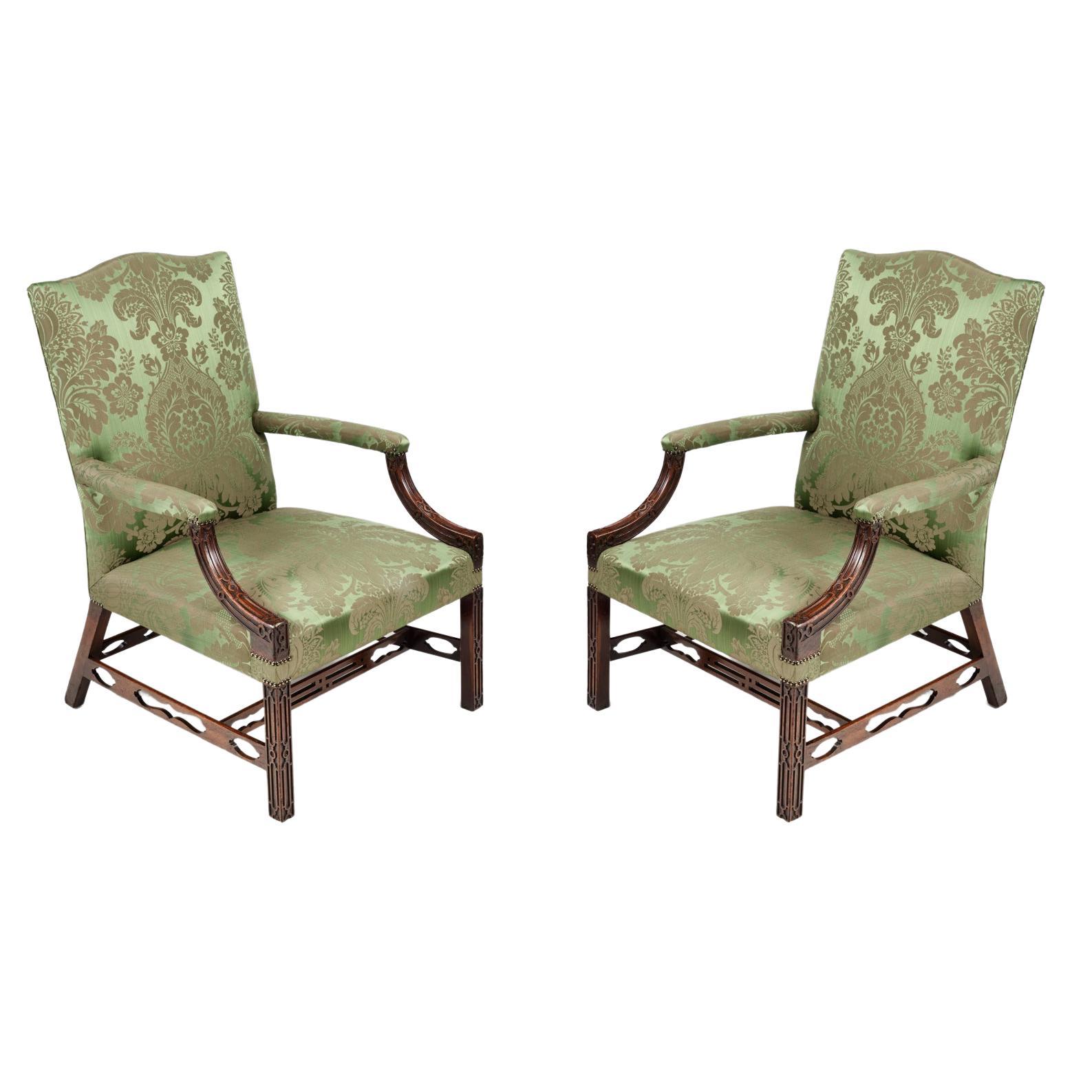 18th Century Pair George III Mahogany Gainsborough Armchairs For Sale