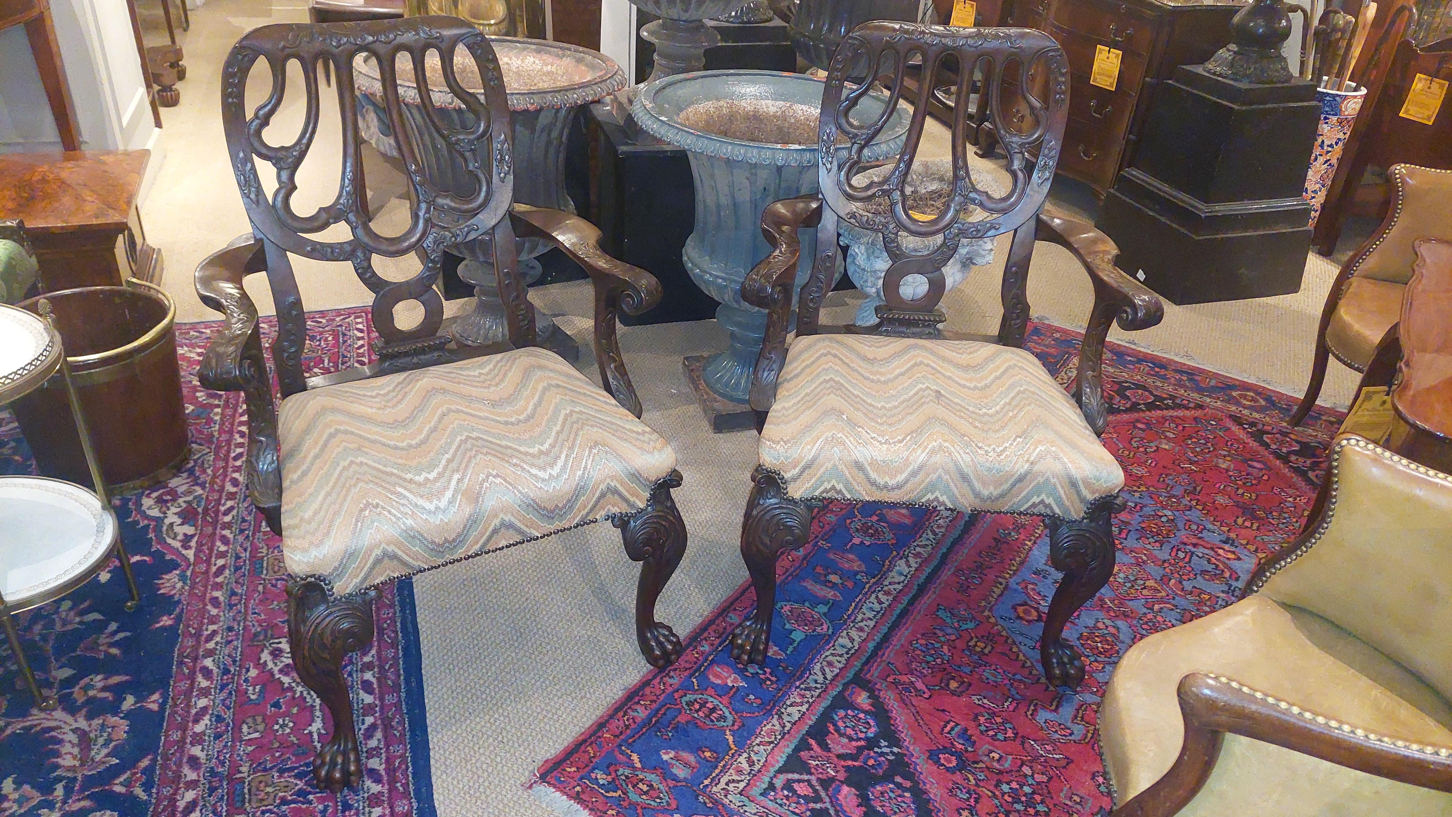 18th Century and Earlier 18th Century Pair Armchairs After Giles Grendey For Sale