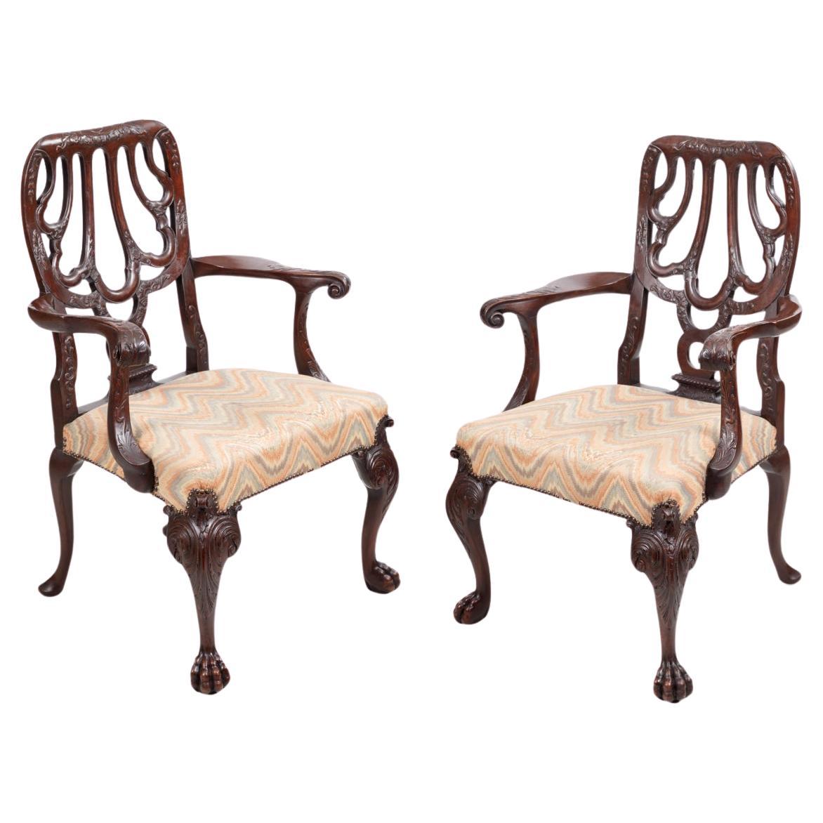 18th Century Pair Armchairs After Giles Grendey For Sale