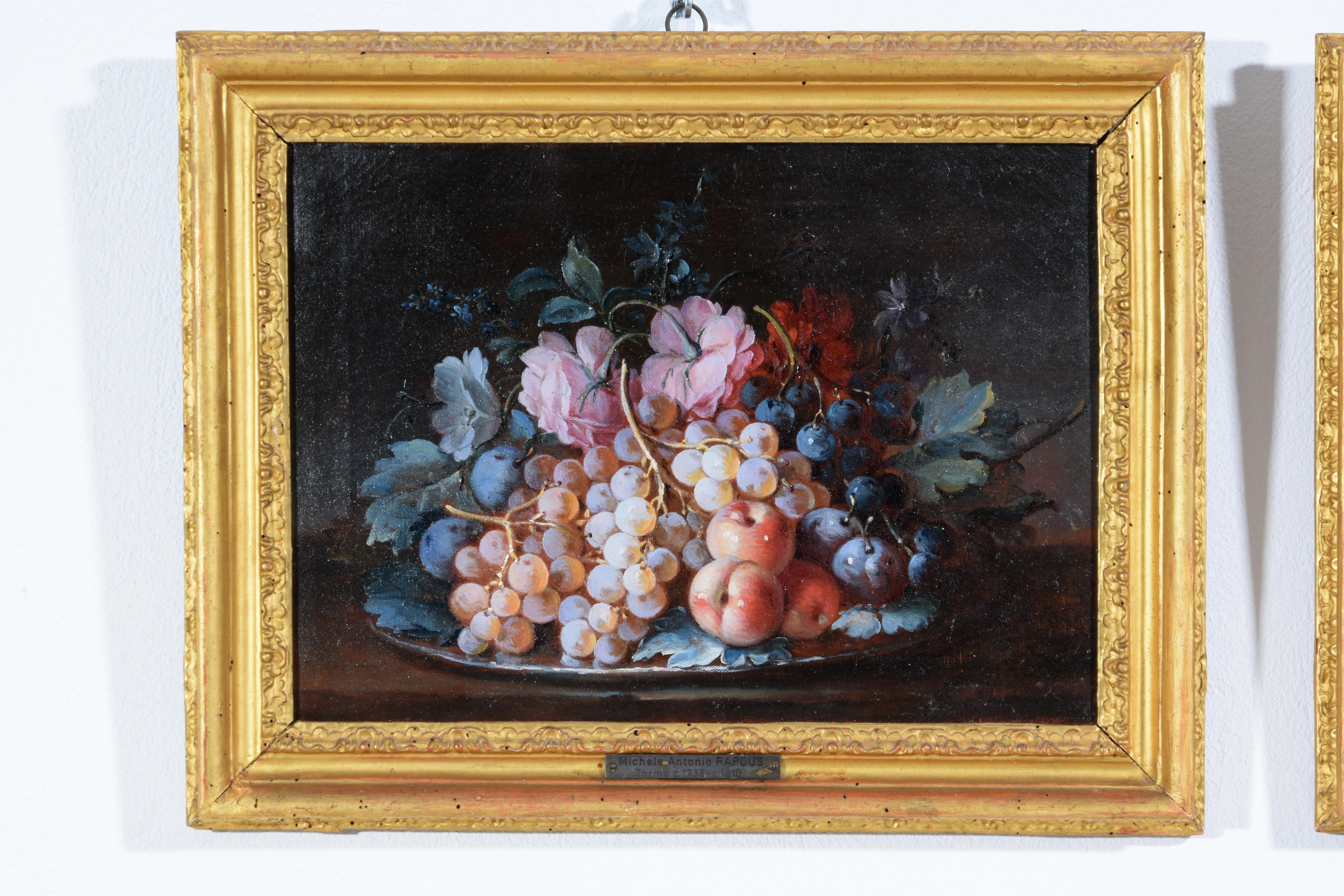 18th Century, Pair Italian Rococo Still Life Painting by Michele Antonio Rapous For Sale 14