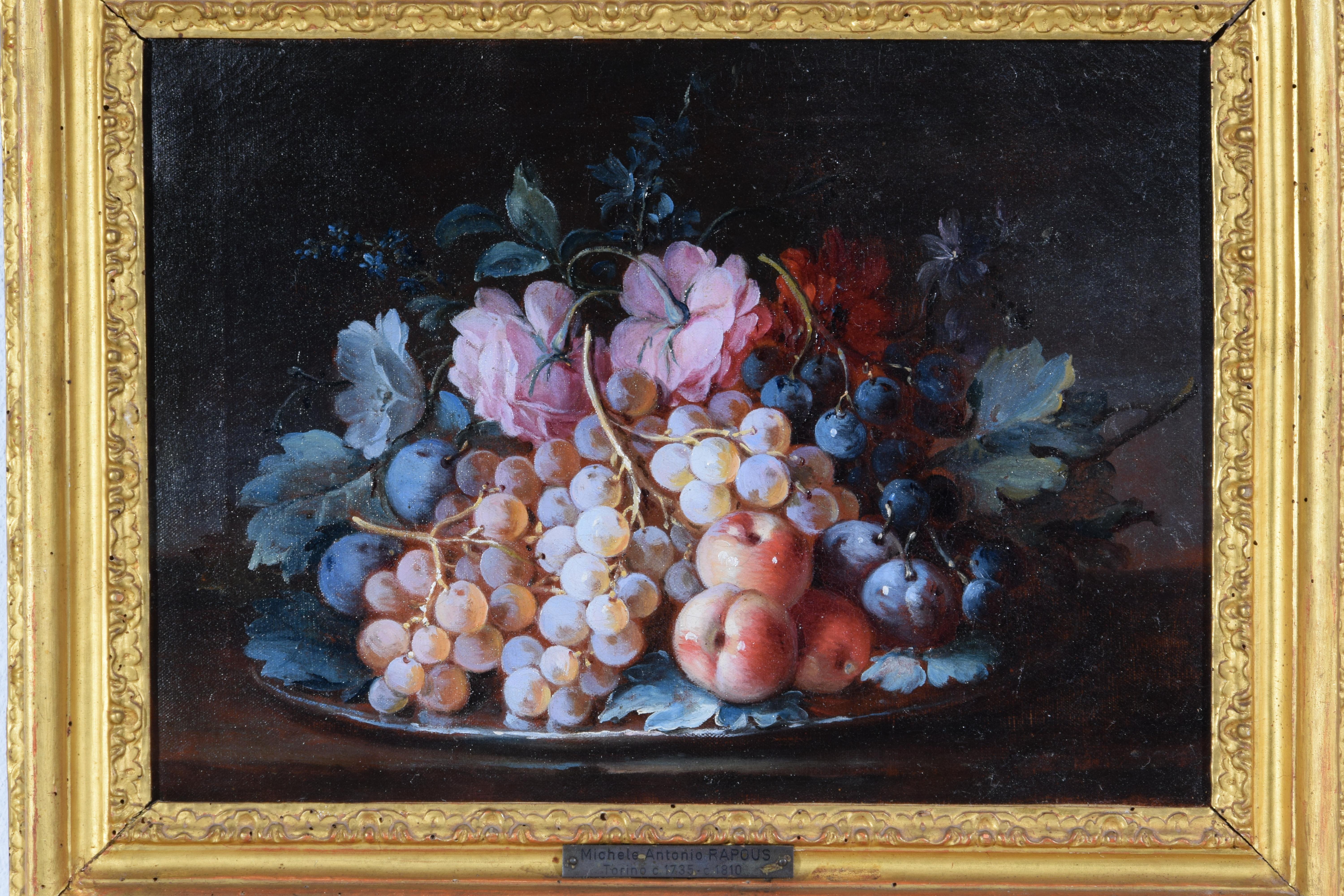 18th Century, Pair Italian Rococo Still Life Painting by Michele Antonio Rapous For Sale 3