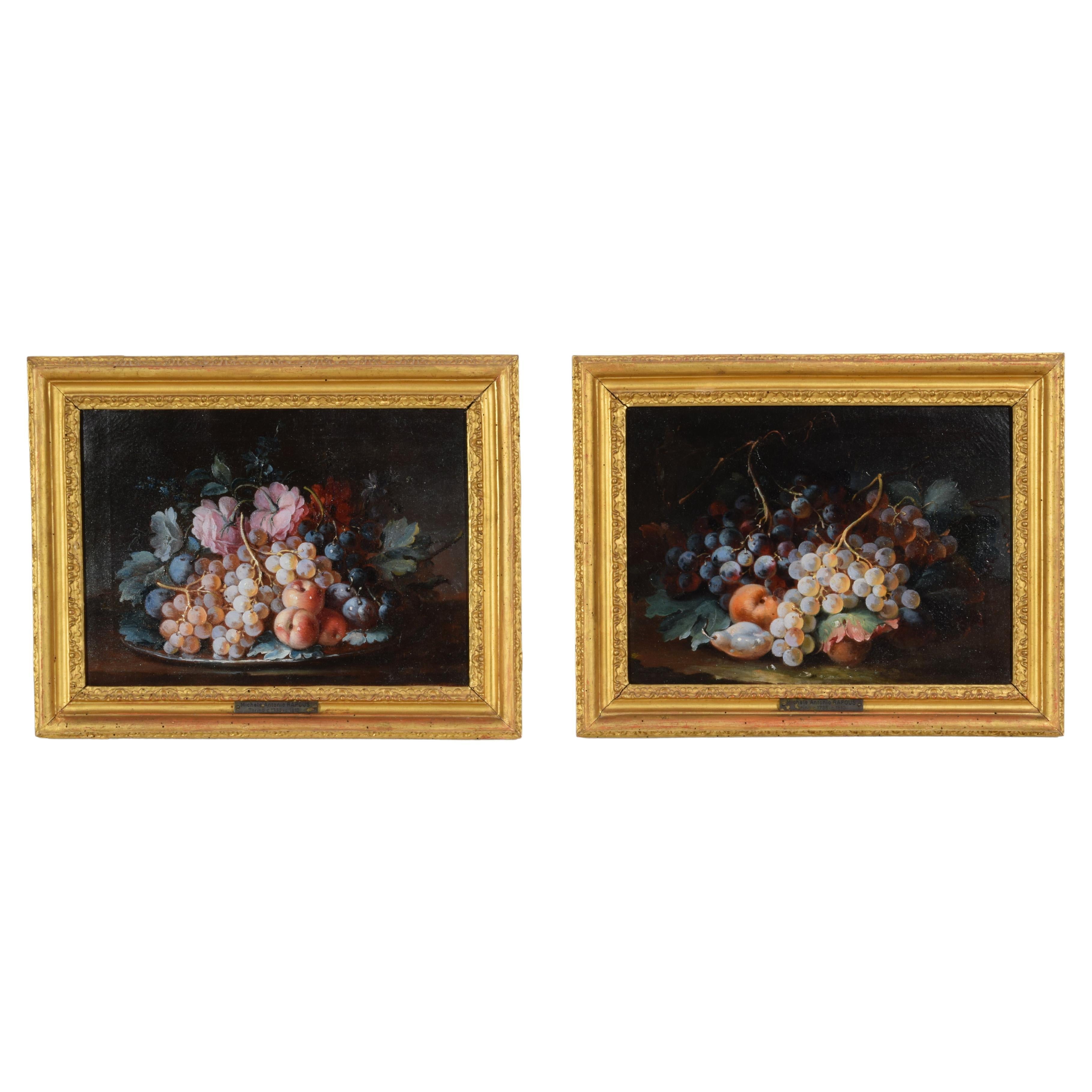 18th Century, Pair Italian Rococo Still Life Painting by Michele Antonio Rapous For Sale