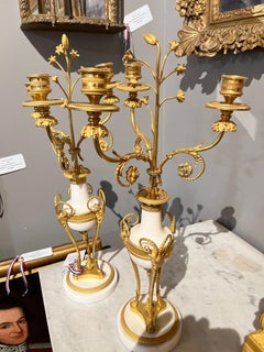 18th Century Pair Louis XVI Ormolu & Marble Candelabras