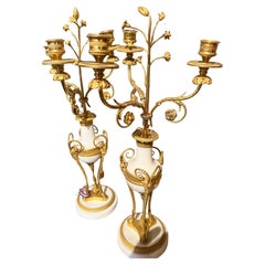 18th Century Pair Louis XVI Ormolu & Marble Candelabras