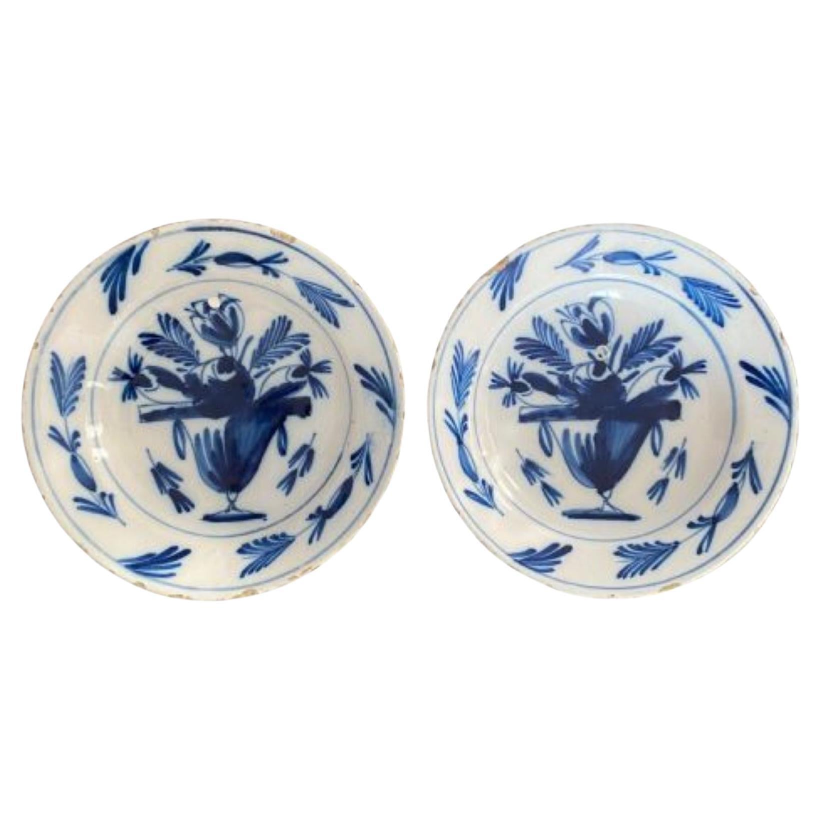 18th Century Pair Of Antique Delftware Plates