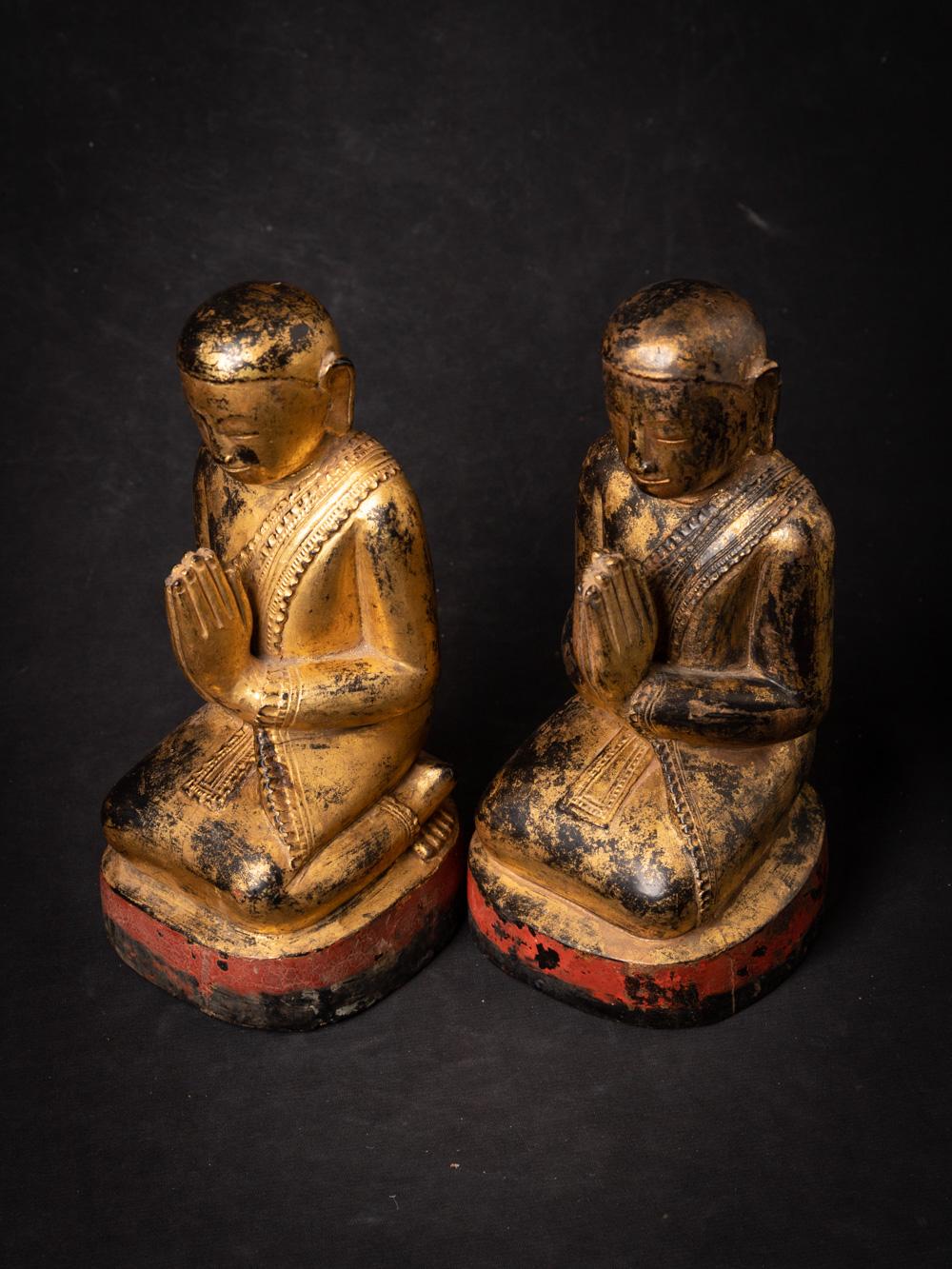 18th century pair of antique wooden Burmese Monk statues - OriginalBuddhas For Sale 9