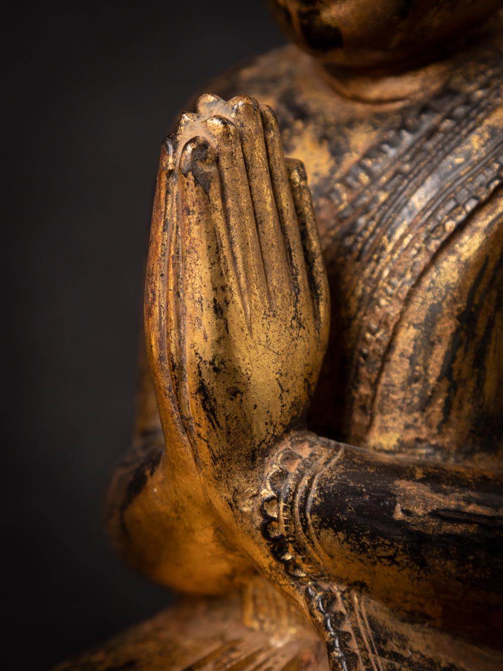 18th century pair of antique wooden Burmese Monk statues - OriginalBuddhas For Sale 11