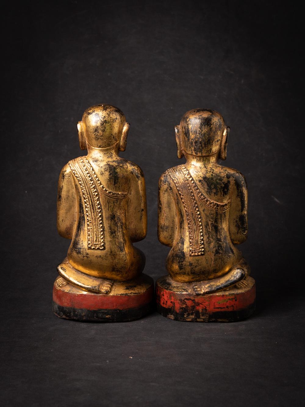 Wood 18th century pair of antique wooden Burmese Monk statues - OriginalBuddhas For Sale