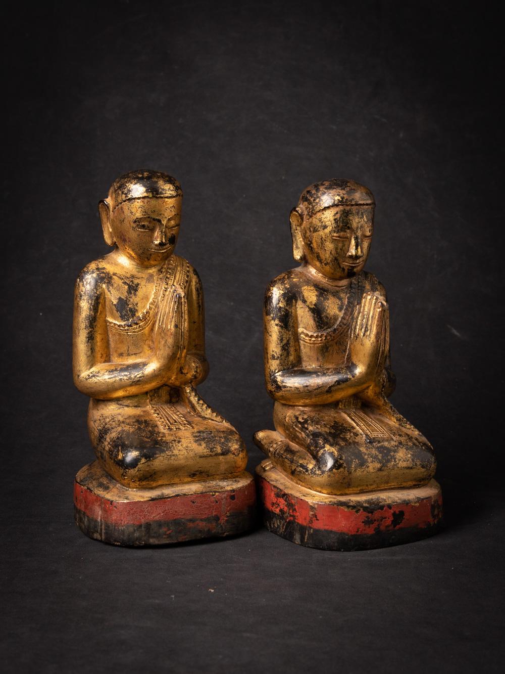 18th century pair of antique wooden Burmese Monk statues - OriginalBuddhas For Sale 2