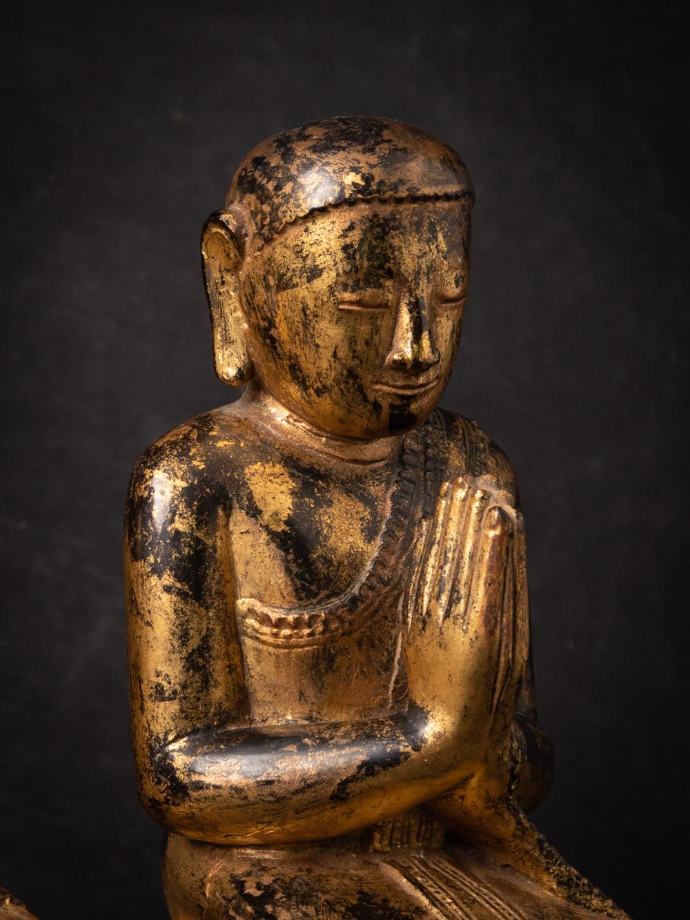 18th century pair of antique wooden Burmese Monk statues - OriginalBuddhas For Sale 3