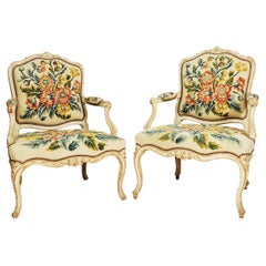 18th Century Pair of Armchair in Rechampi Wood