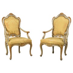 18th Century, Pair of Barocchetto Venetian Lacquered Giltwood Armchairs