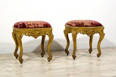 18th Century, Pair of Baroque French Carved and Gilded Wood Center Stools