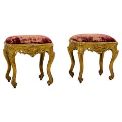 18th Century, Pair of Baroque French Carved and Gilded Wood Center Stools