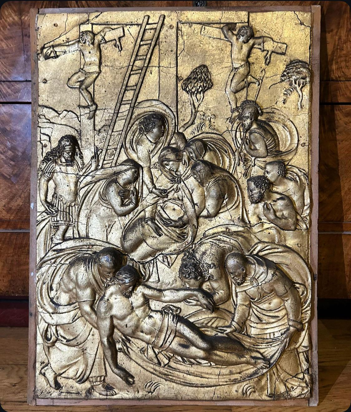 Stucco 18th century Pair of Baroque panels gilded stucco molding fixed on wooden panels For Sale