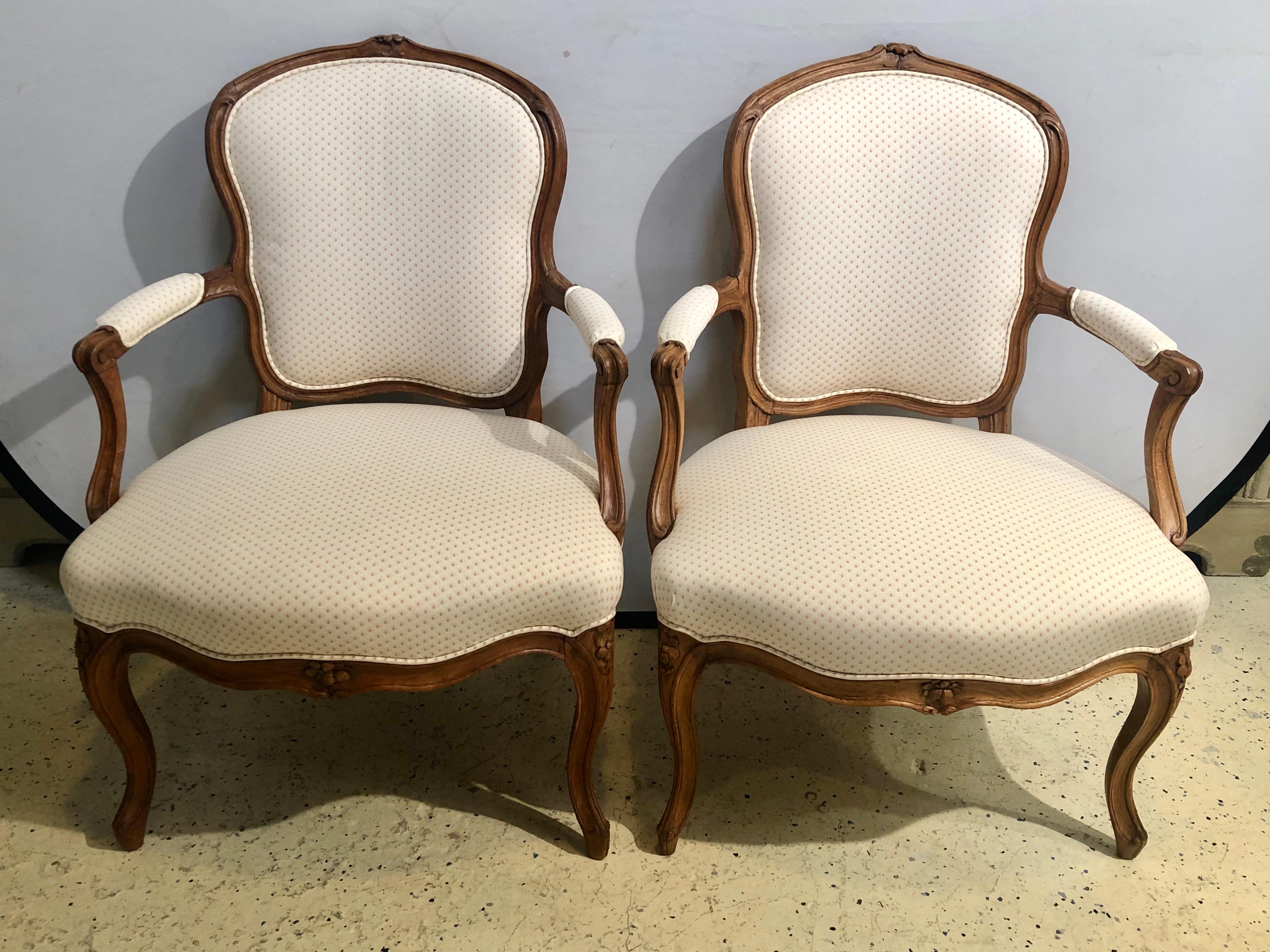 French 18th Century Pair of Beechwood Fauteuils or Armchairs with Provenance