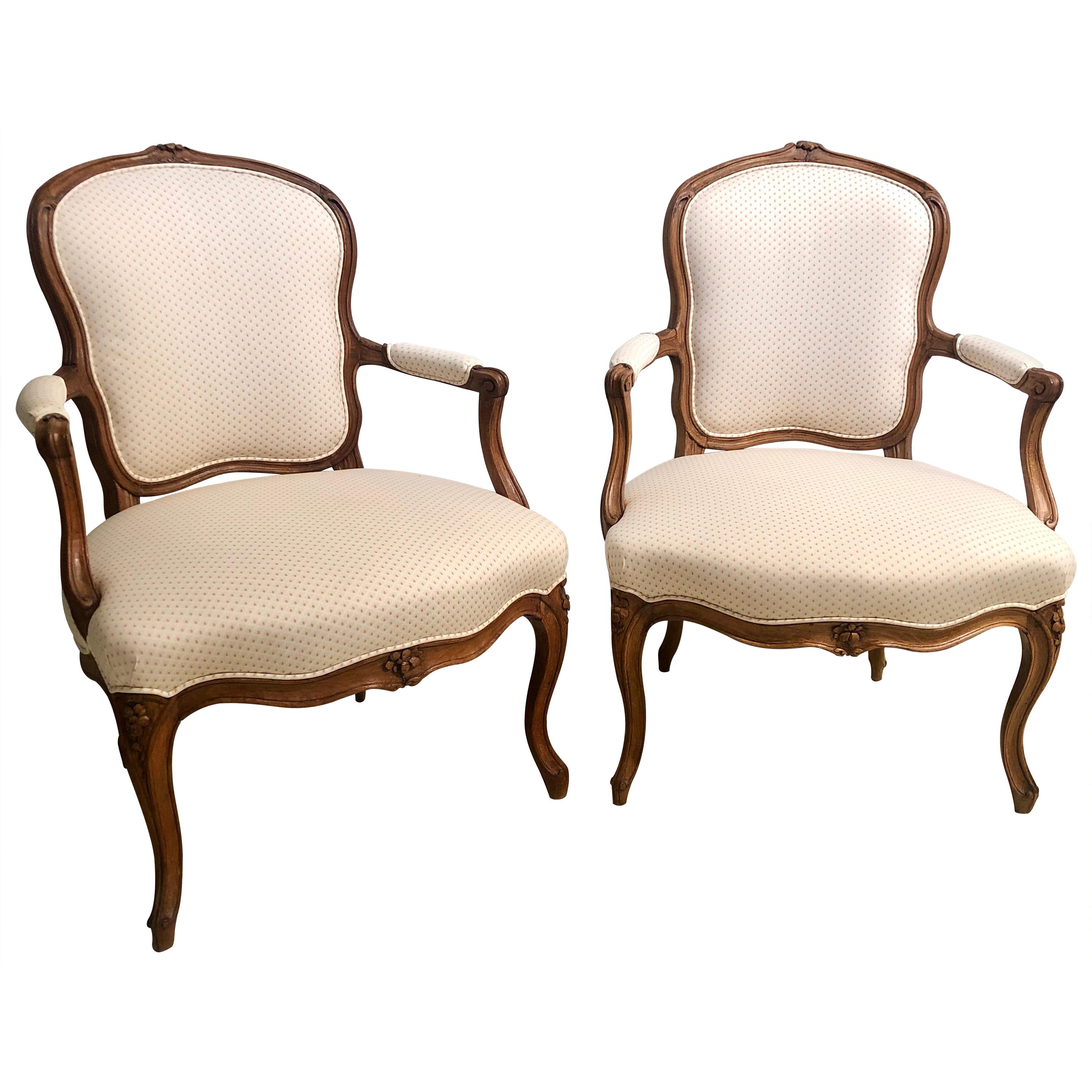 18th Century Pair of Beechwood Fauteuils or Armchairs with Provenance