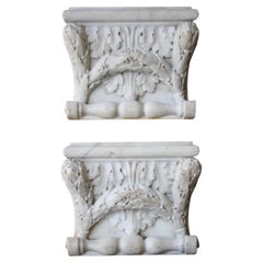 18th Century Pair of Carved Marble Gothic Decorative Architectural Tablets