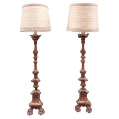 18th Century Pair of Carved Wooden Torches
