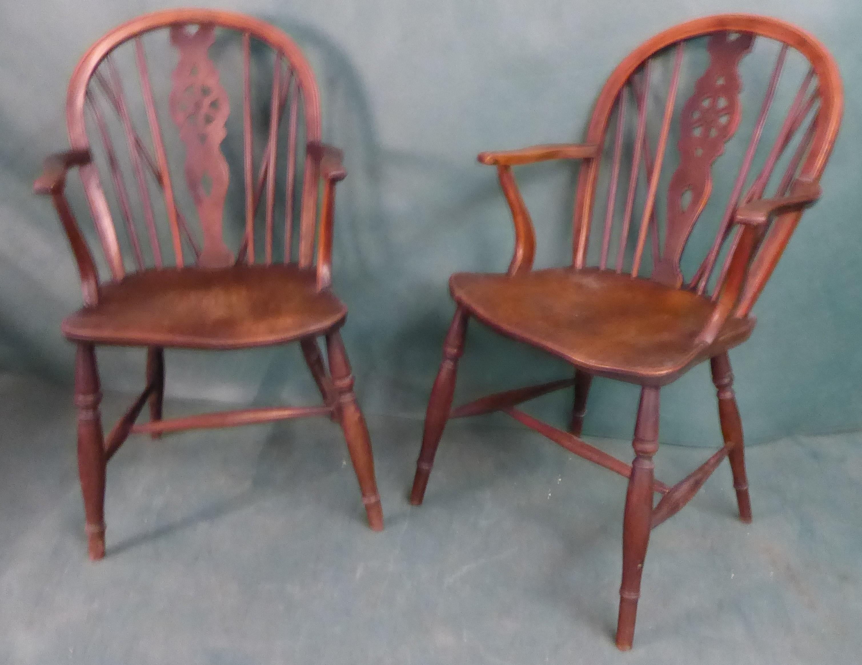 Pair of Windsor Chairs 18th century   sizes aproximate, slight difference in height due to wear over the centuries