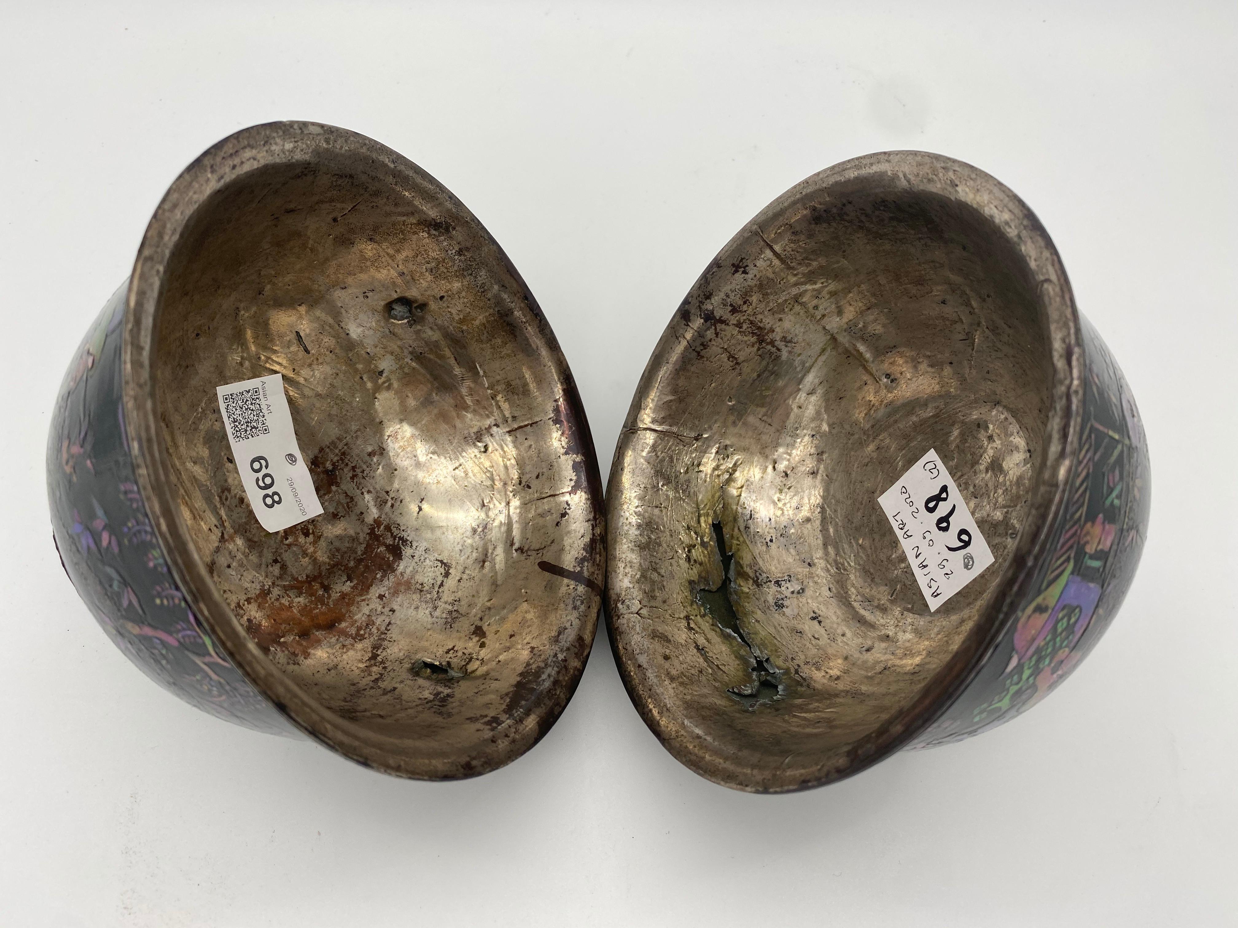18th Century Pair of Chinese Silver Lacquer Bowls with Mother of Pearl Inlaid For Sale 6